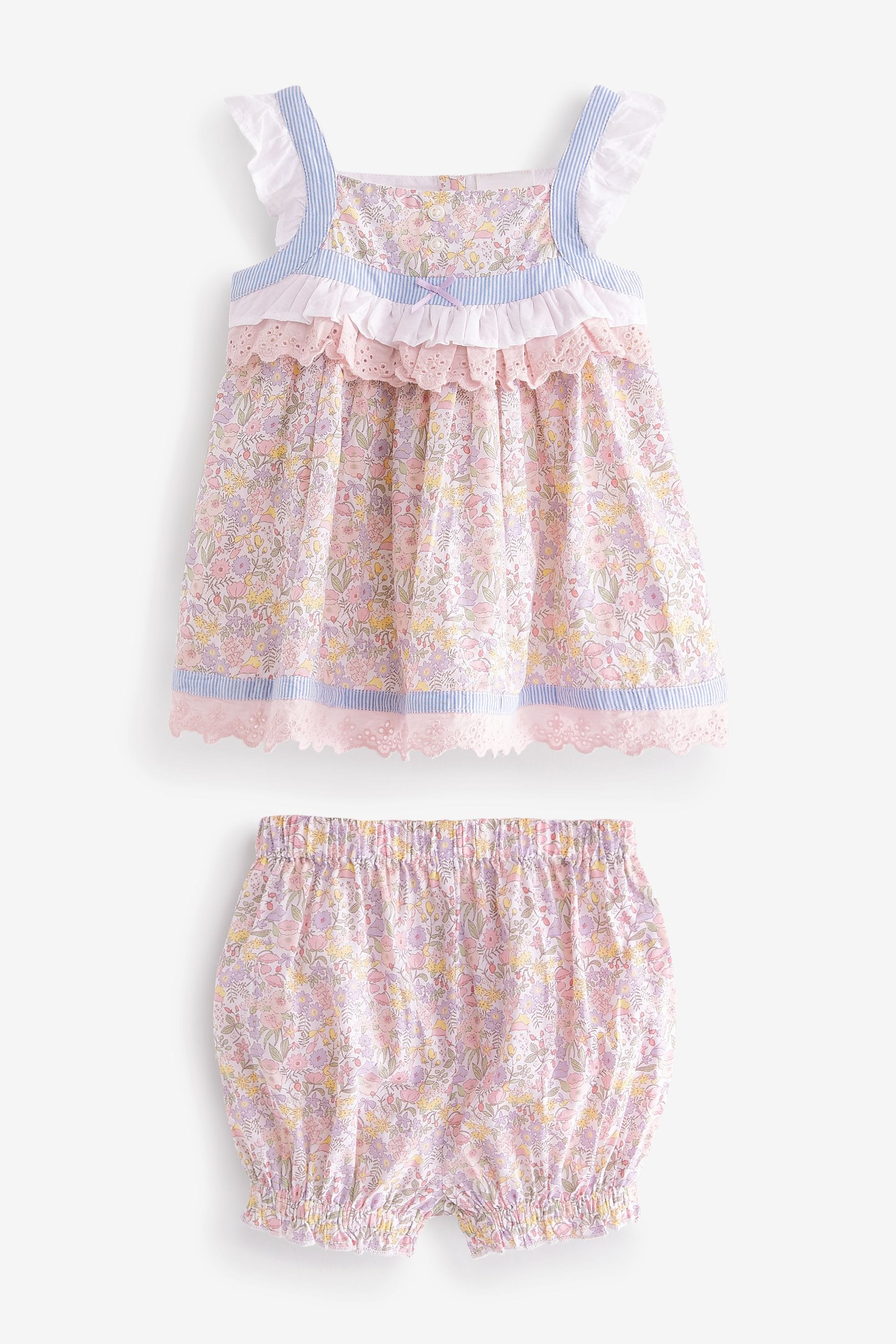 Pale Pink Ditsy Baby 2 Piece Woven Top and Short Set (0mths-2yrs)