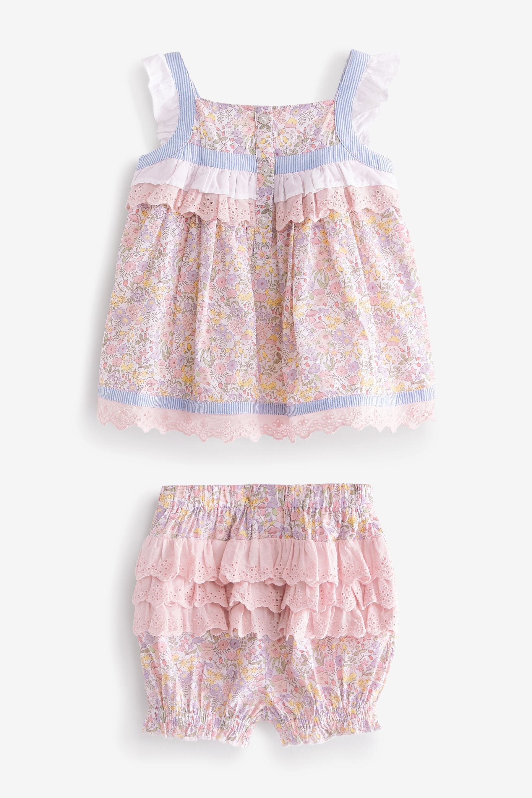 Pale Pink Ditsy Baby 2 Piece Woven Top and Short Set (0mths-2yrs)