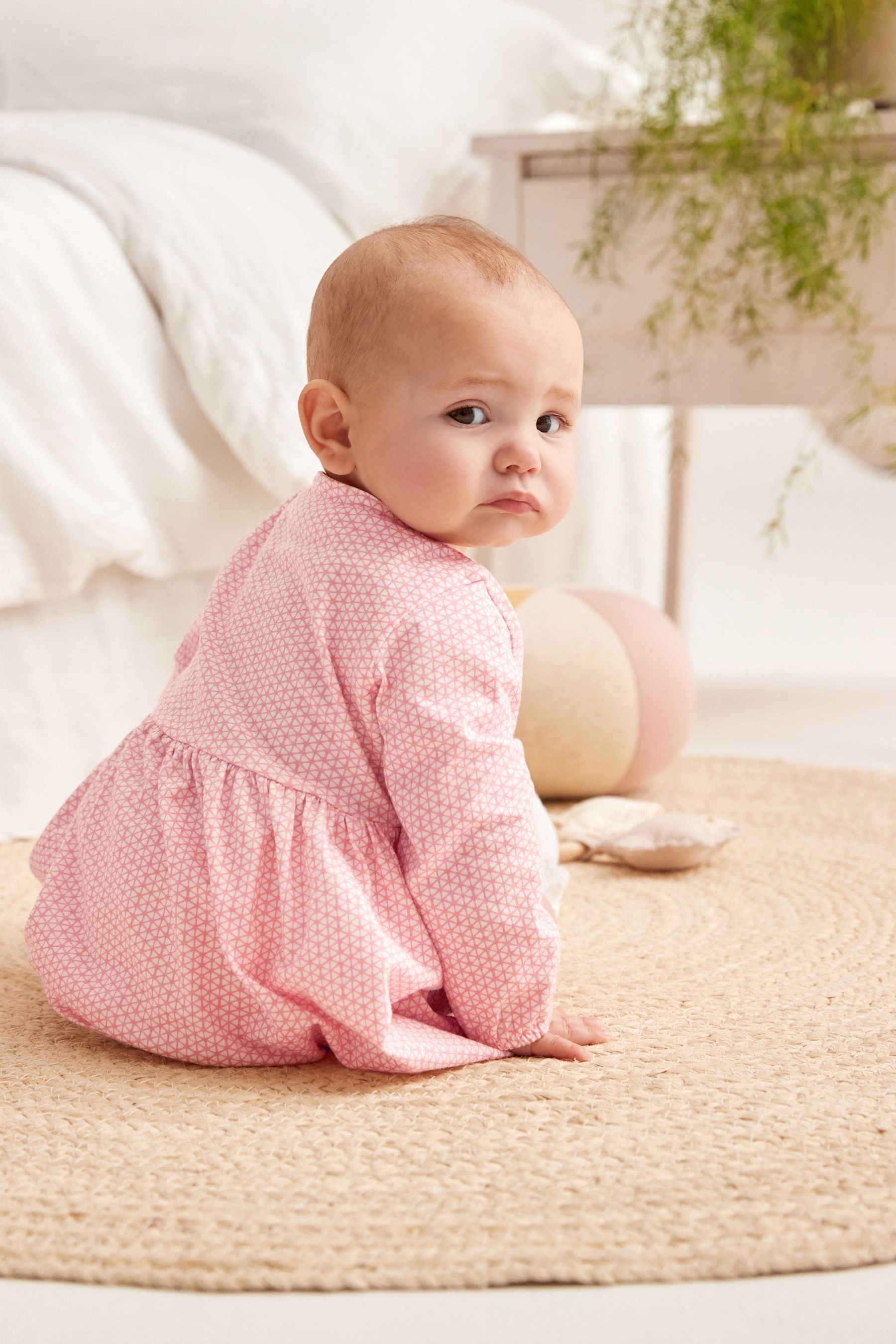 Pink Baby Jersey Geometric Print Dress (0mths-2yrs)