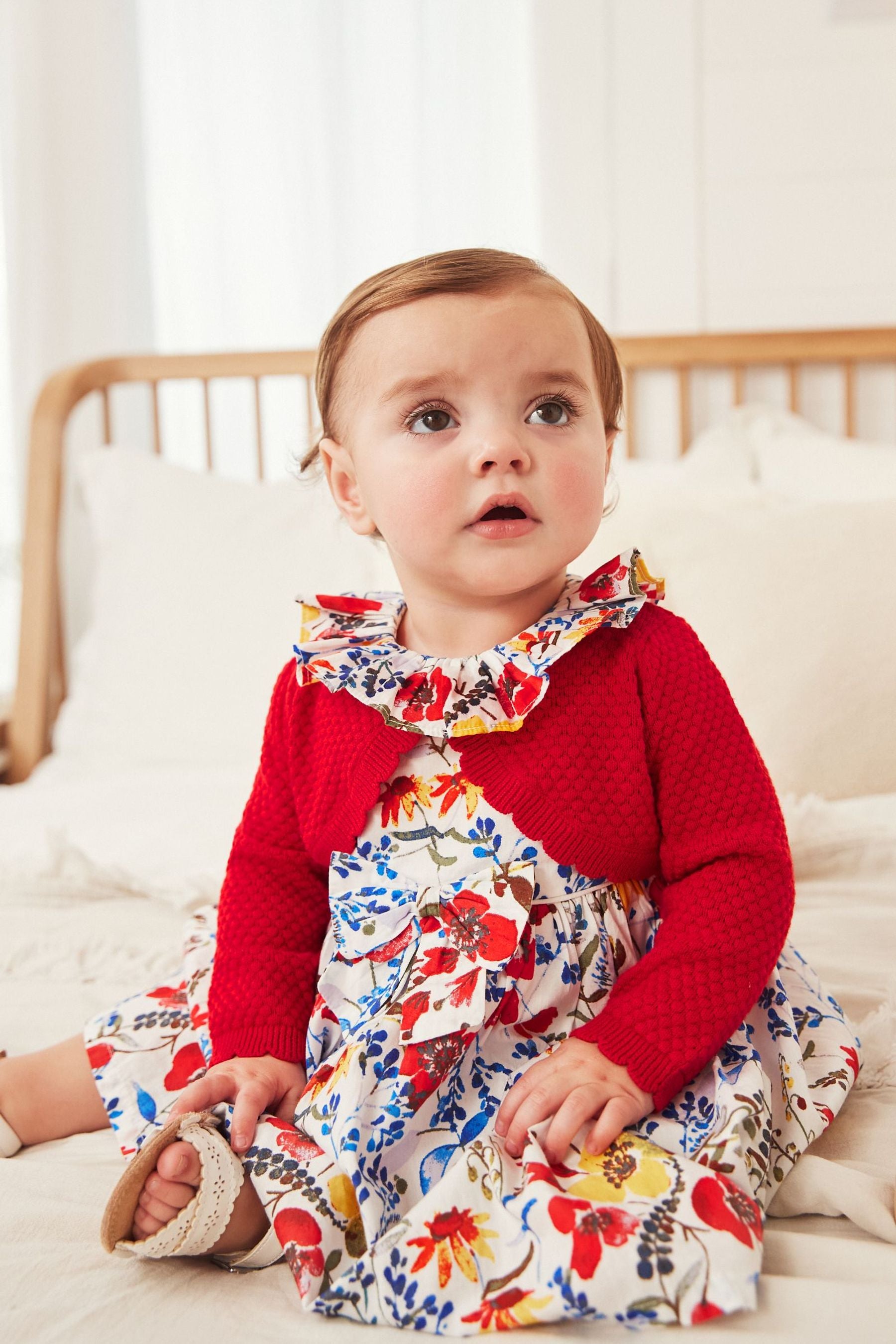 Red Baby Woven Prom Dress and Cardigan (0mths-2yrs)