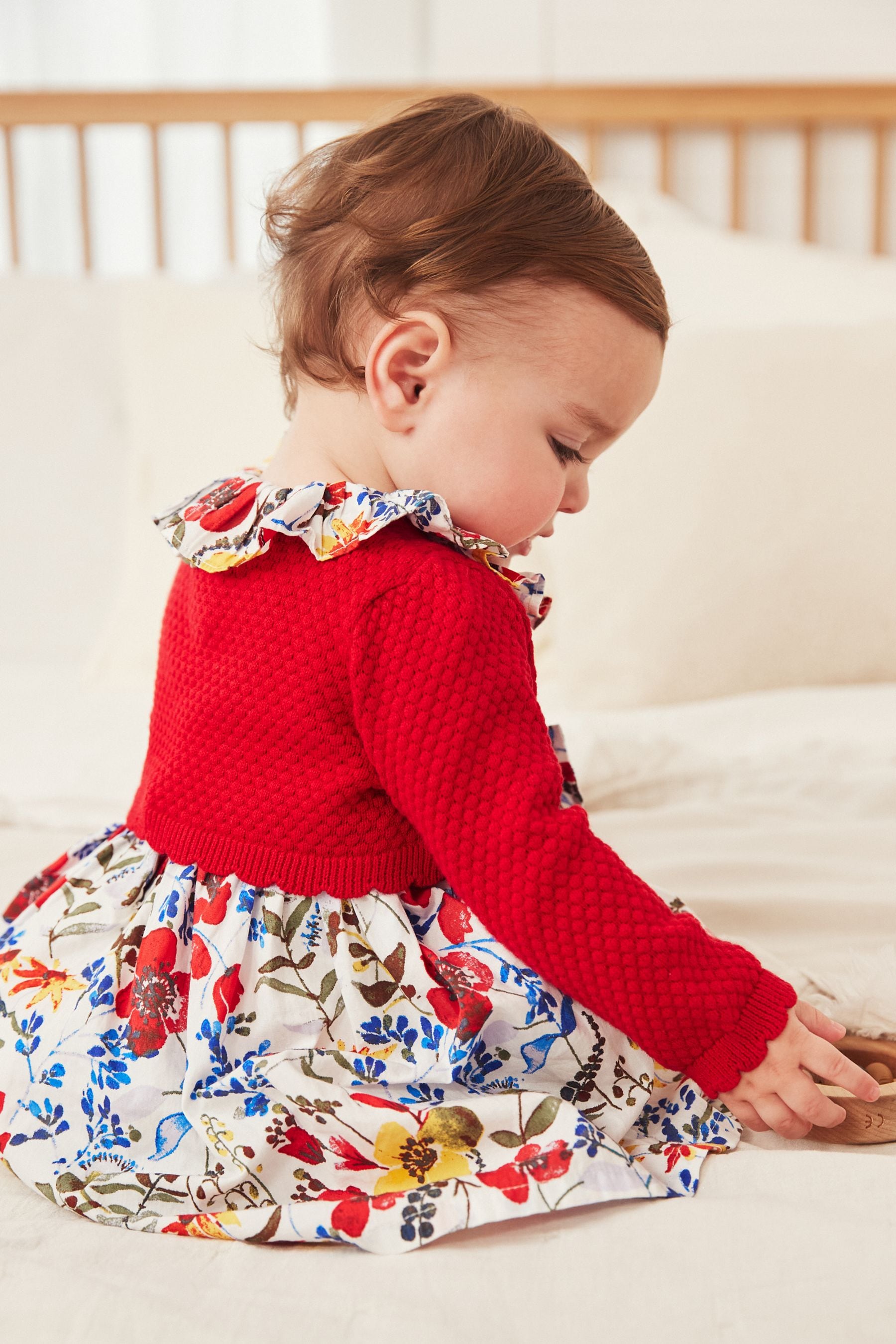 Red Baby Woven Prom Dress and Cardigan (0mths-2yrs)