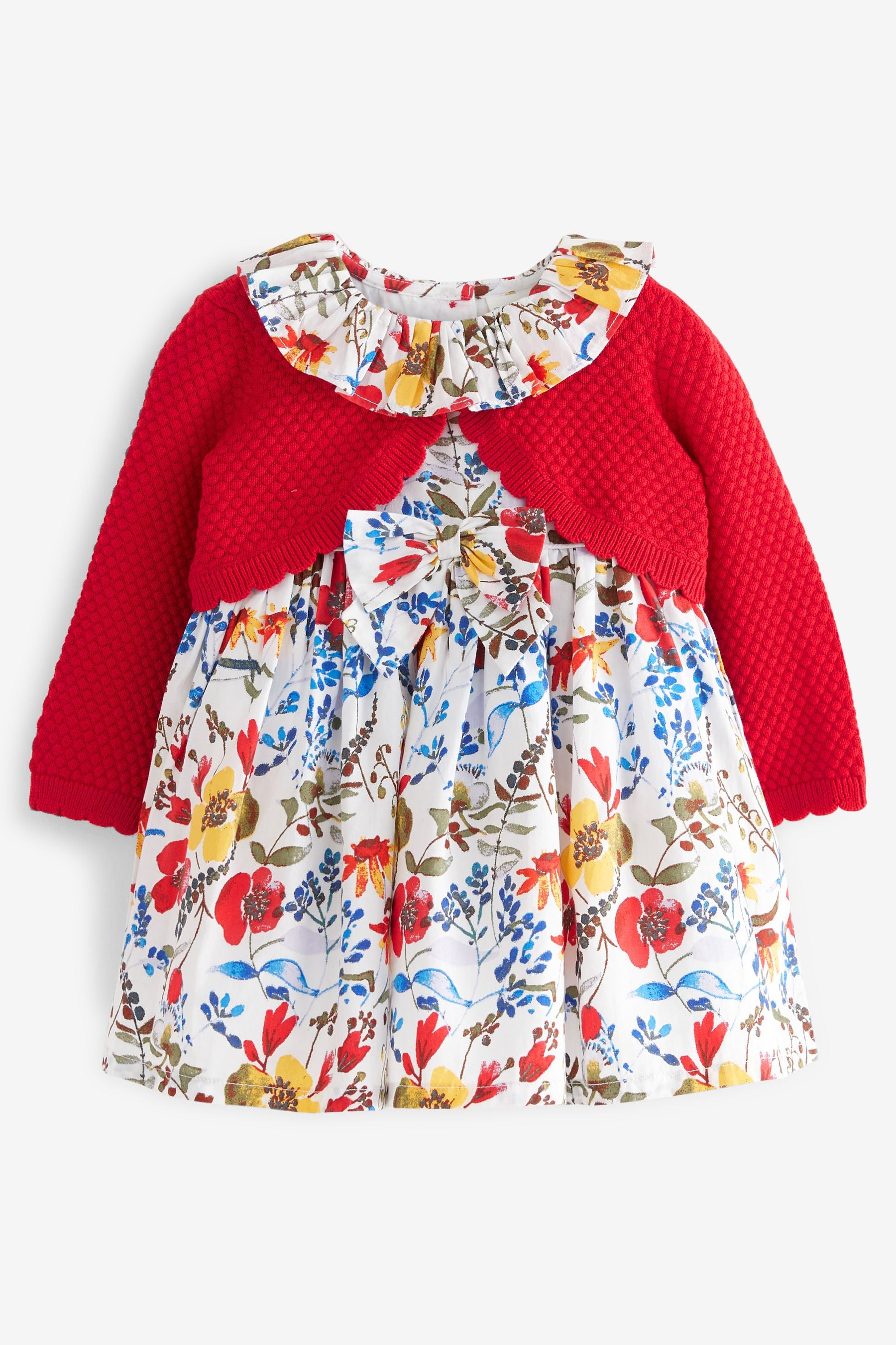 Red Baby Woven Prom Dress and Cardigan (0mths-2yrs)