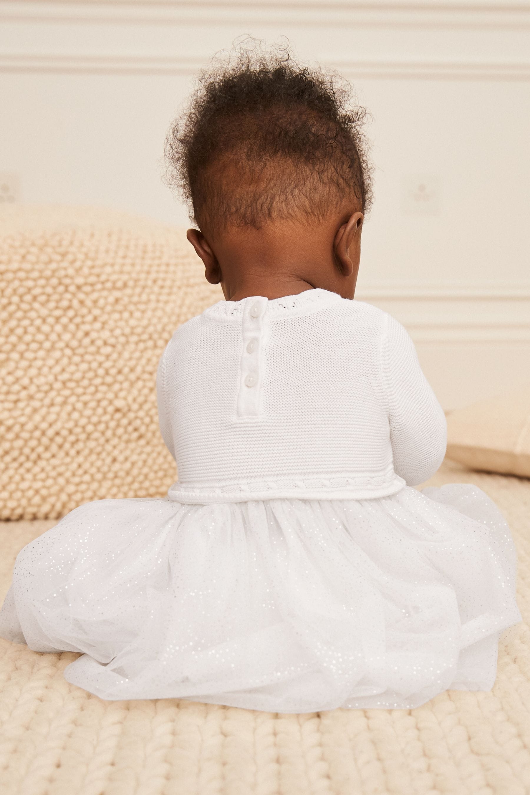 White Sparkle Baby Knitted Mesh Tutu Dress (0mths-2yrs)