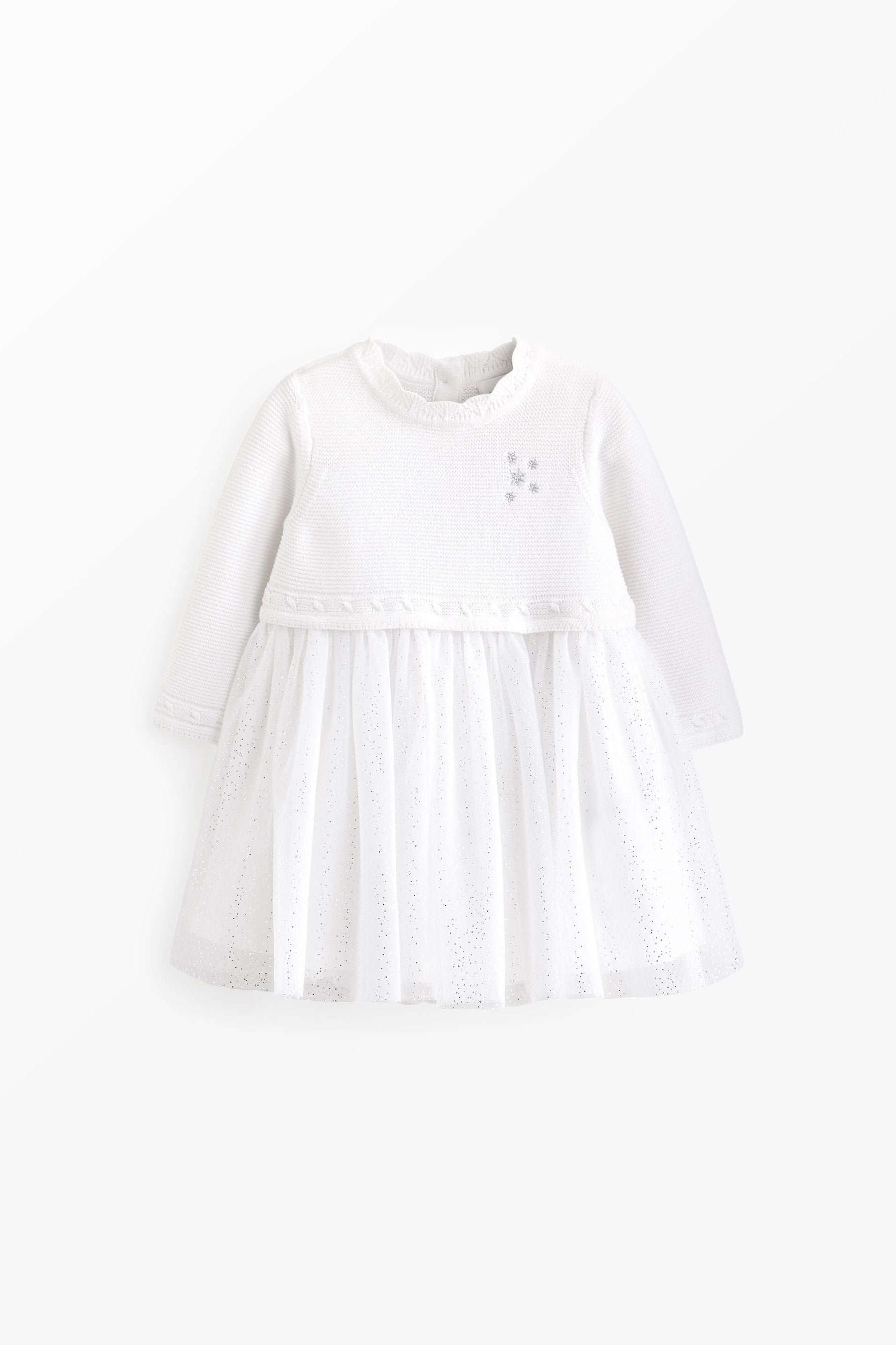 White Sparkle Baby Knitted Mesh Tutu Dress (0mths-2yrs)