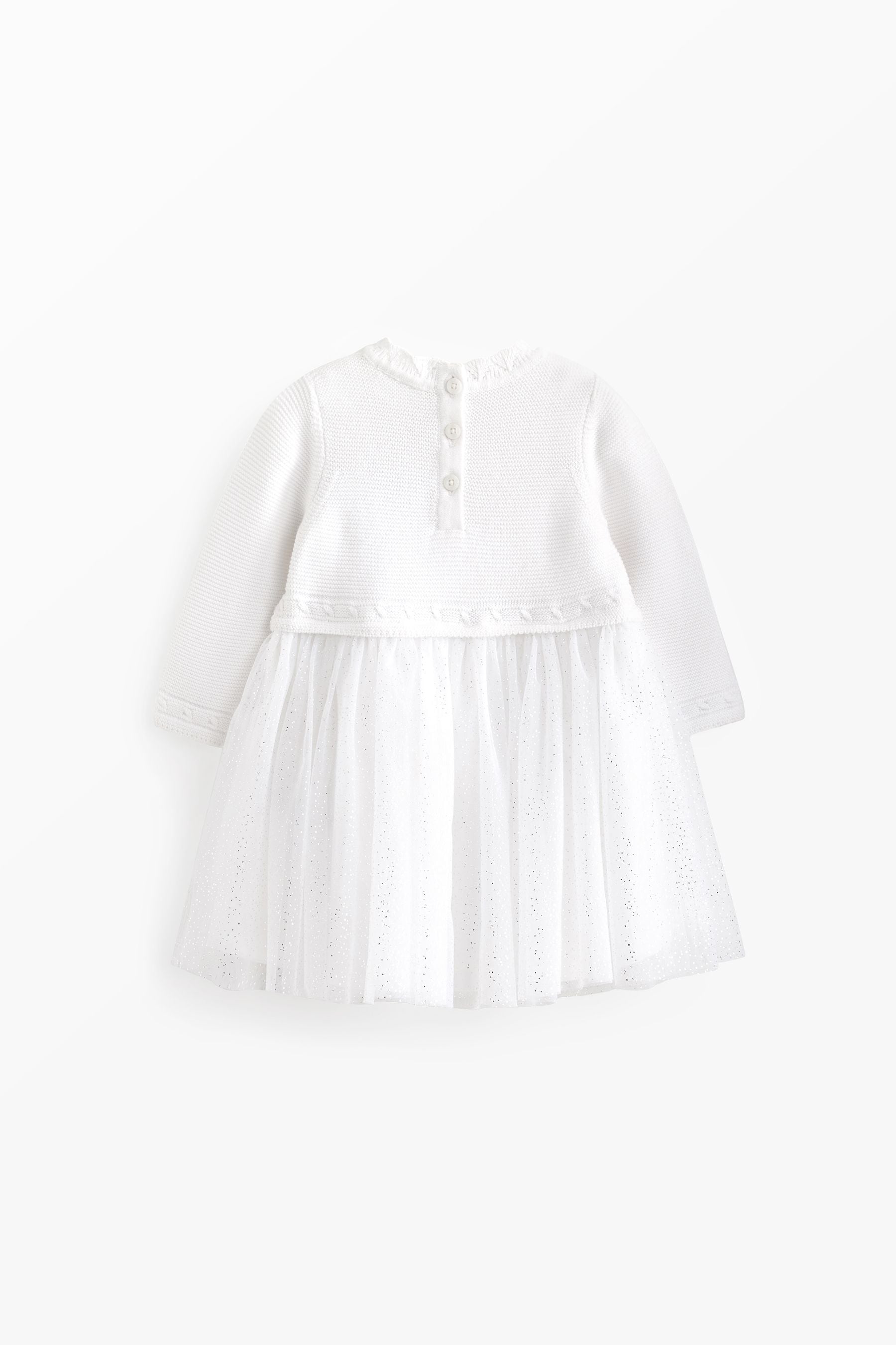 White Sparkle Baby Knitted Mesh Tutu Dress (0mths-2yrs)