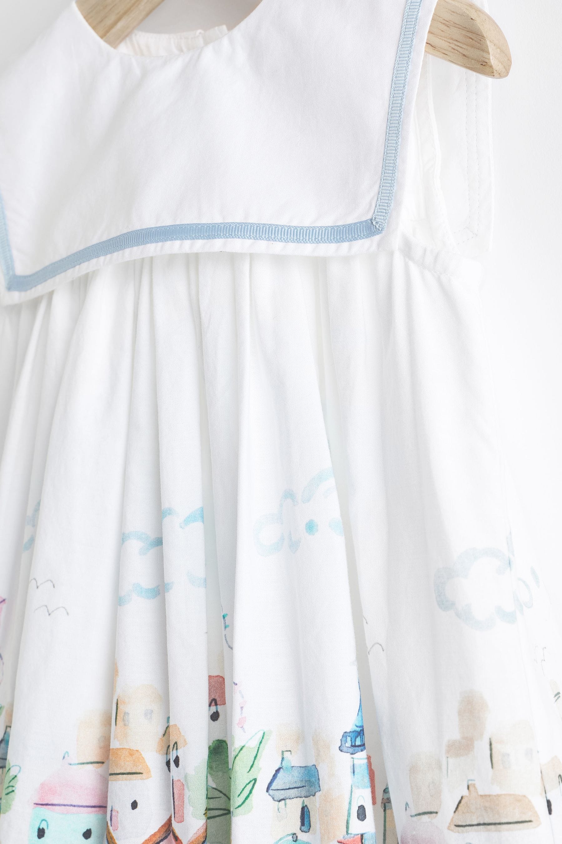 White Seaside Scene Print Baby Prom Dress (0mths-2yrs)