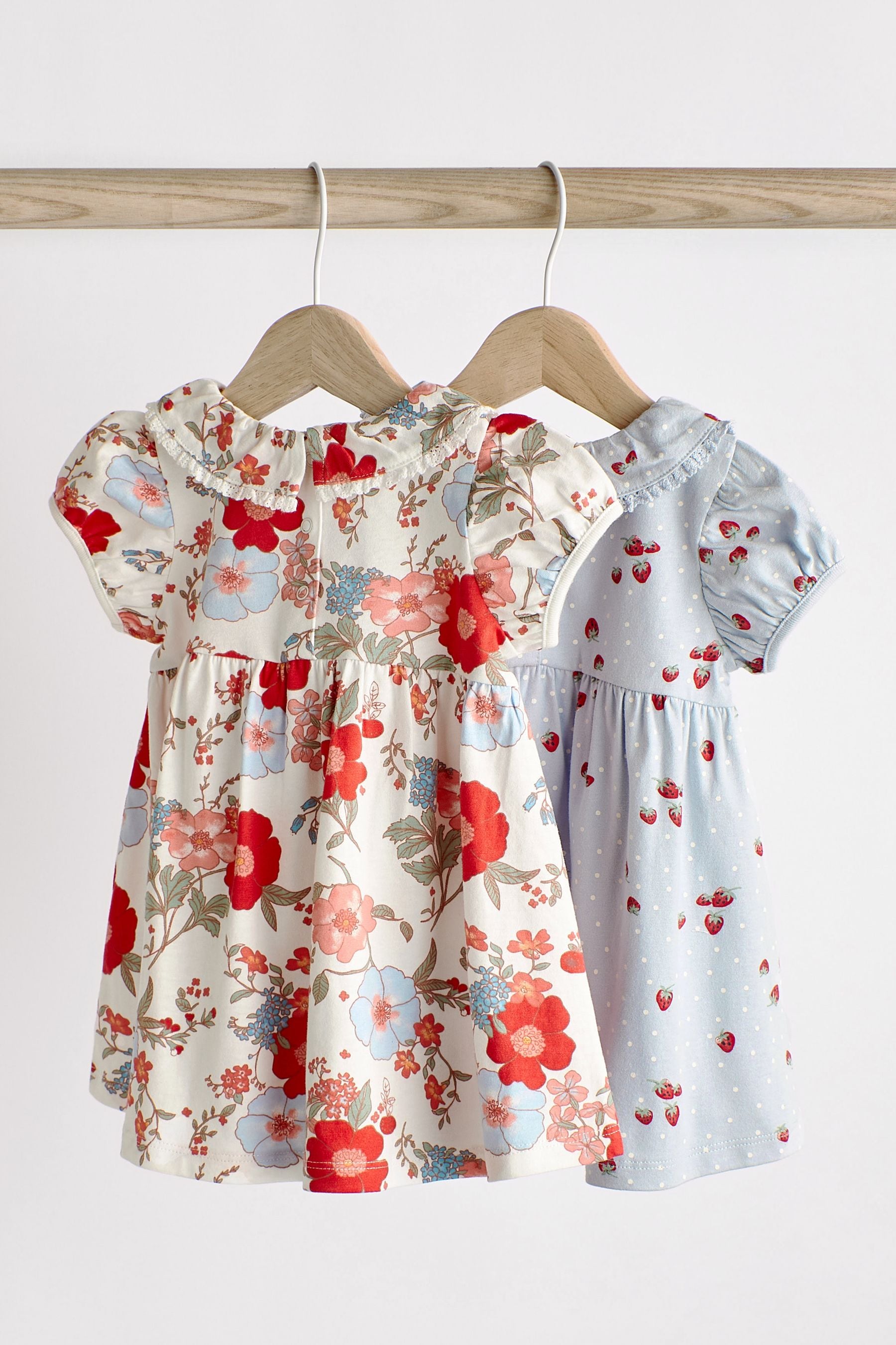 Blue/Red Floral Short Sleeves Baby Jersey Dress 2 Pack (0mths-2yrs)