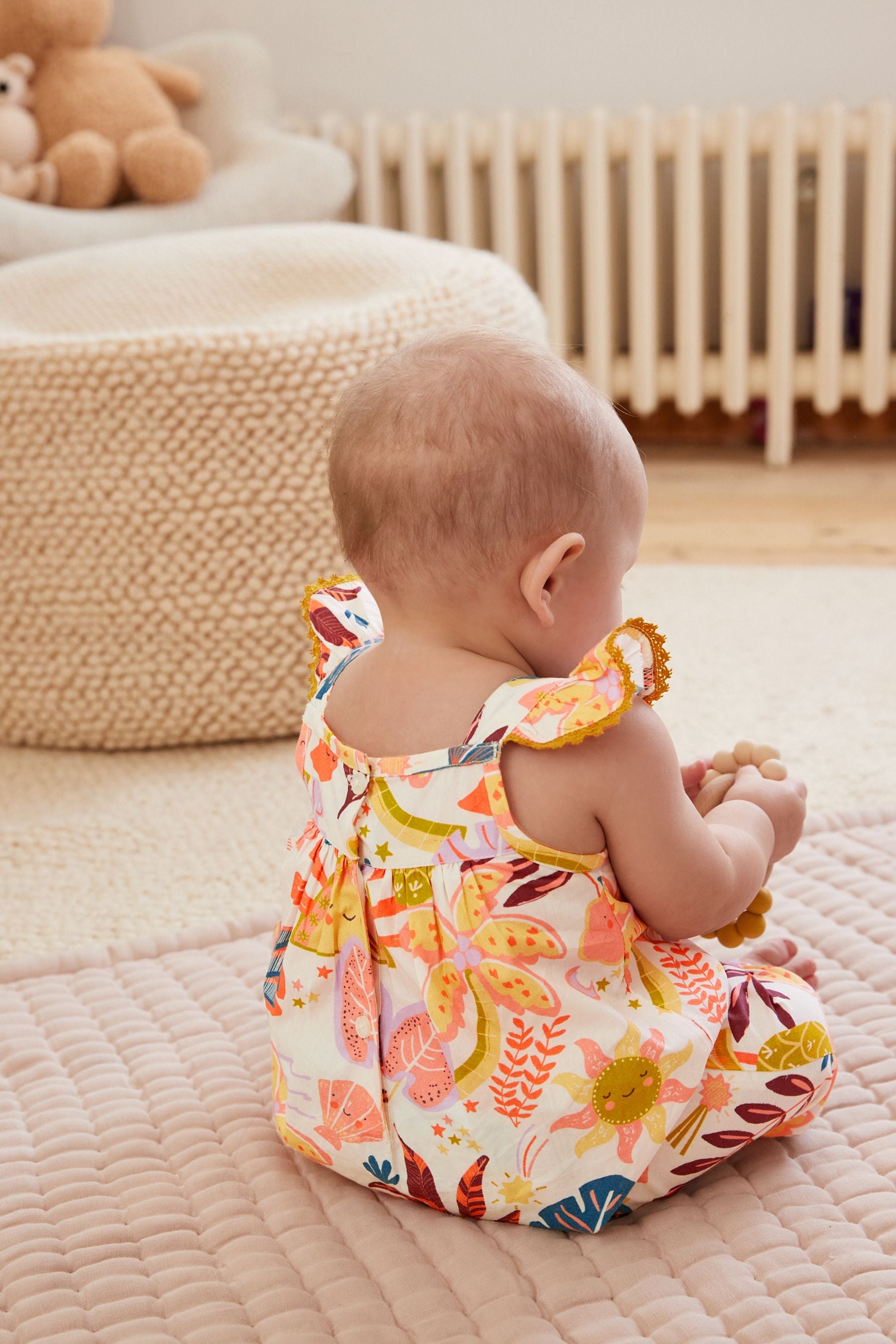 Red/Orange Print Baby Frill Shoulder Jumpsuit (0mths-2yrs)