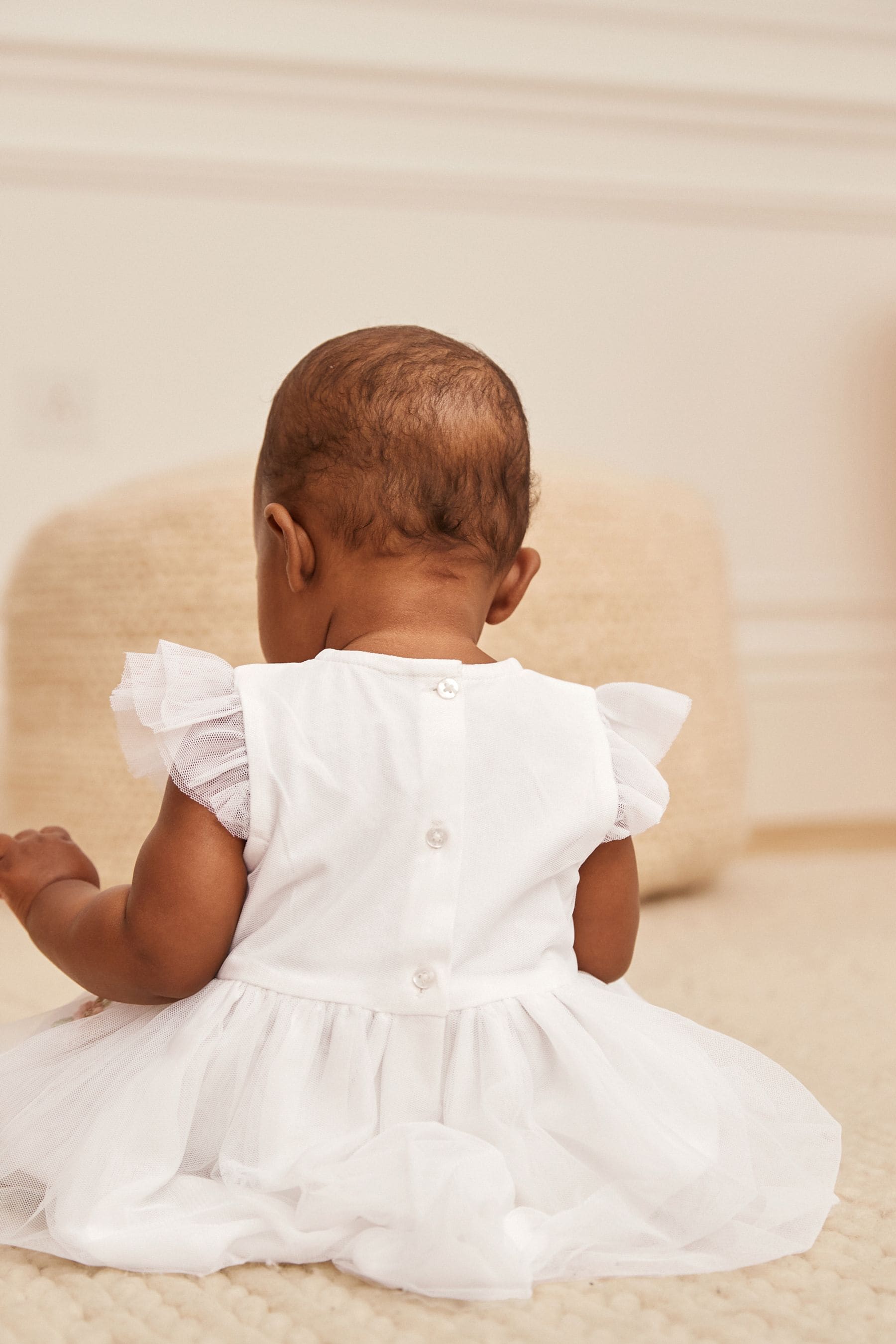 White Embellished Mesh Baby Dress (0mths-2yrs)