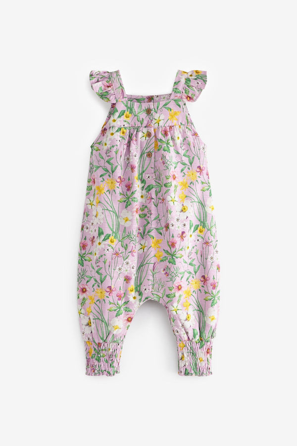 Lilac Purple Floral Baby Jersey Frill Shoulder Jumpsuit (0mths-3yrs)