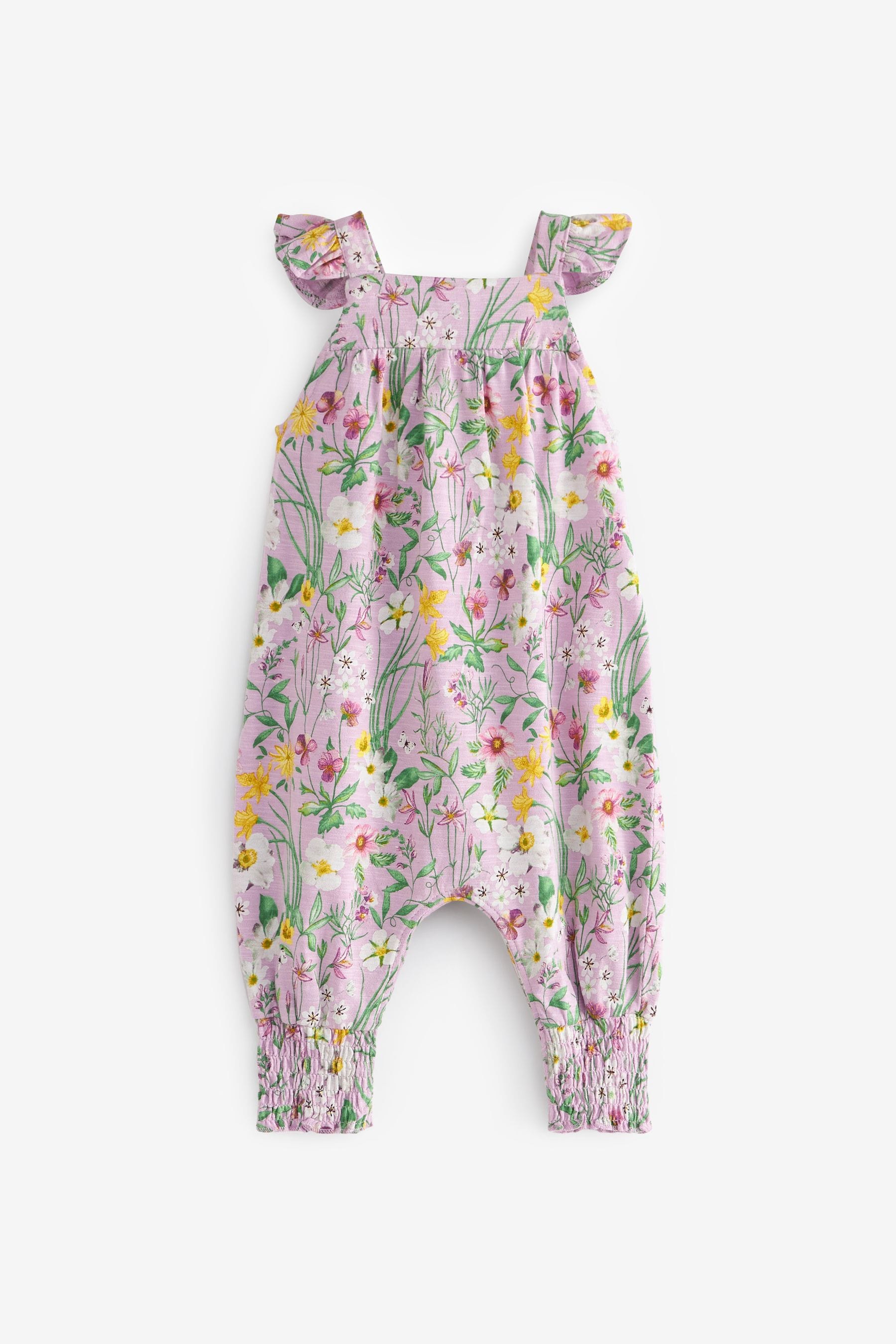 Lilac Purple Floral Baby Jersey Frill Shoulder Jumpsuit (0mths-3yrs)