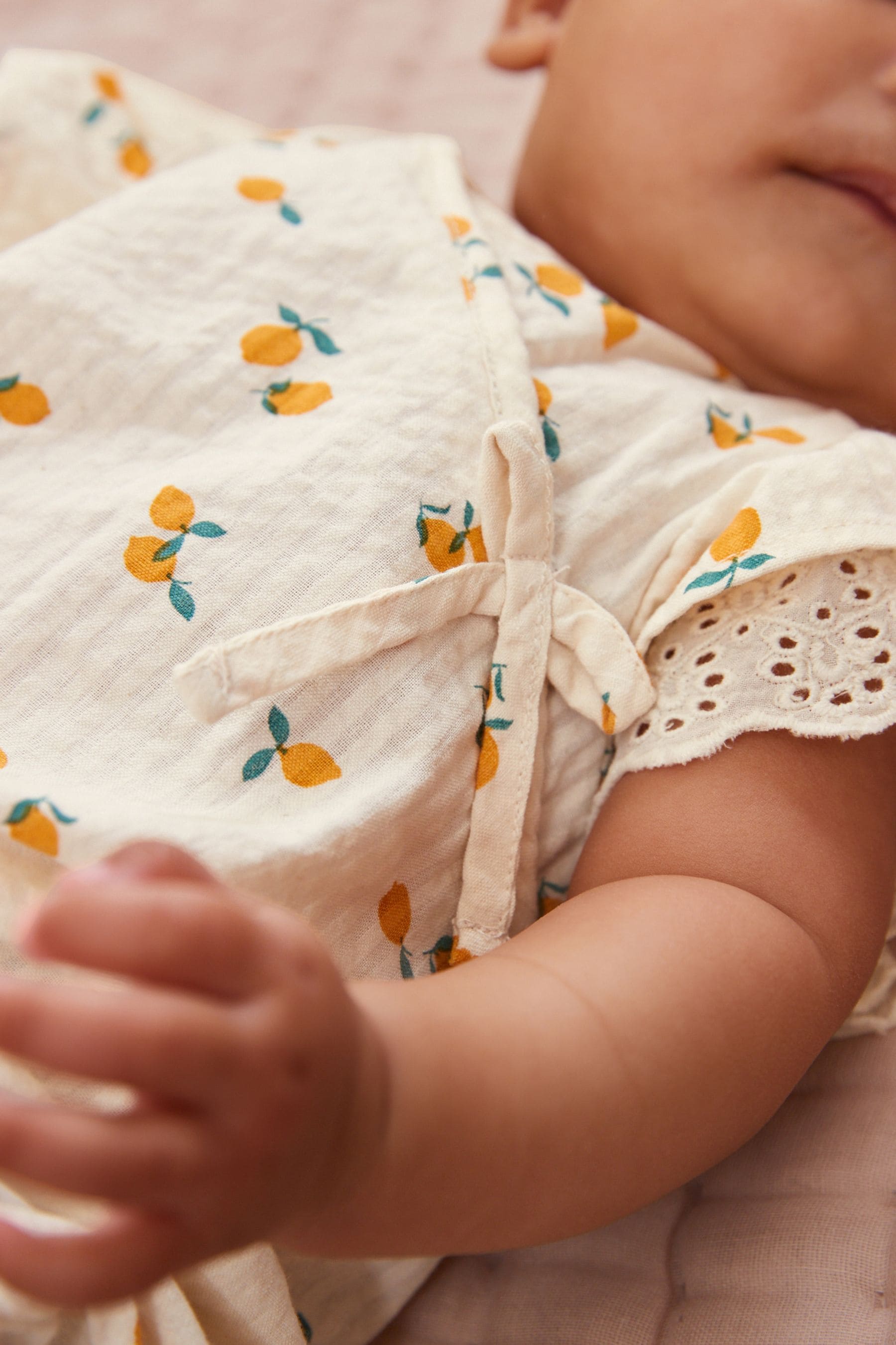 Neutral Lemon Print Baby Wrap Playsuit (0mths-2yrs)