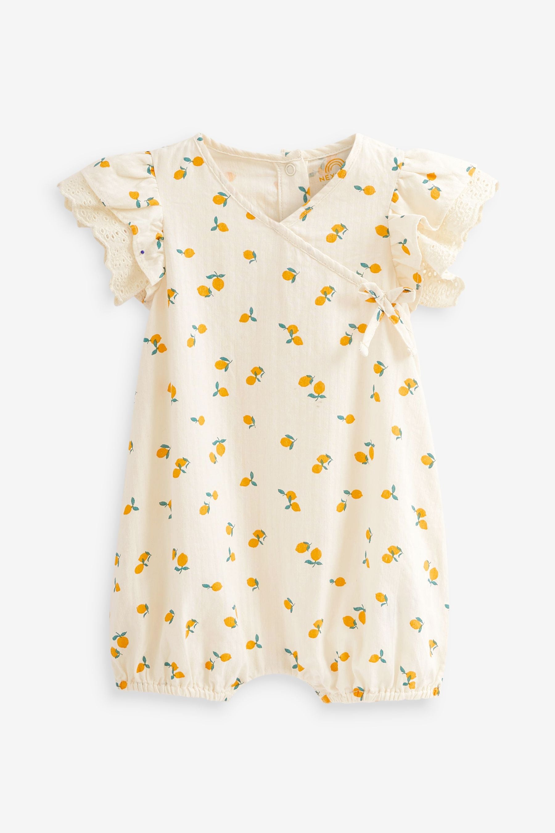 Neutral Lemon Print Baby Wrap Playsuit (0mths-2yrs)