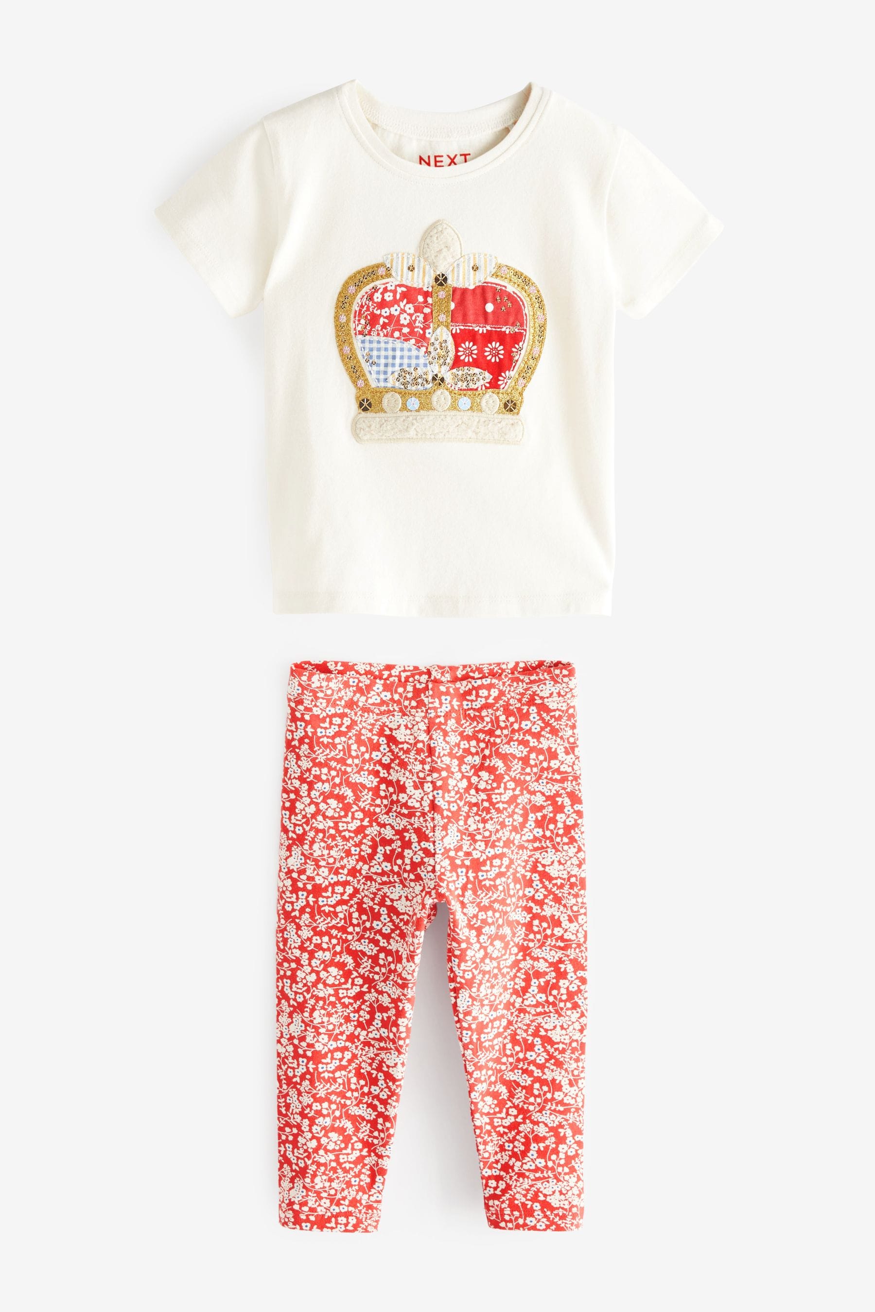 Red/Ecru Coronation Crown Ditsy Short Sleeve Top and Leggings Set (3mths-7yrs)