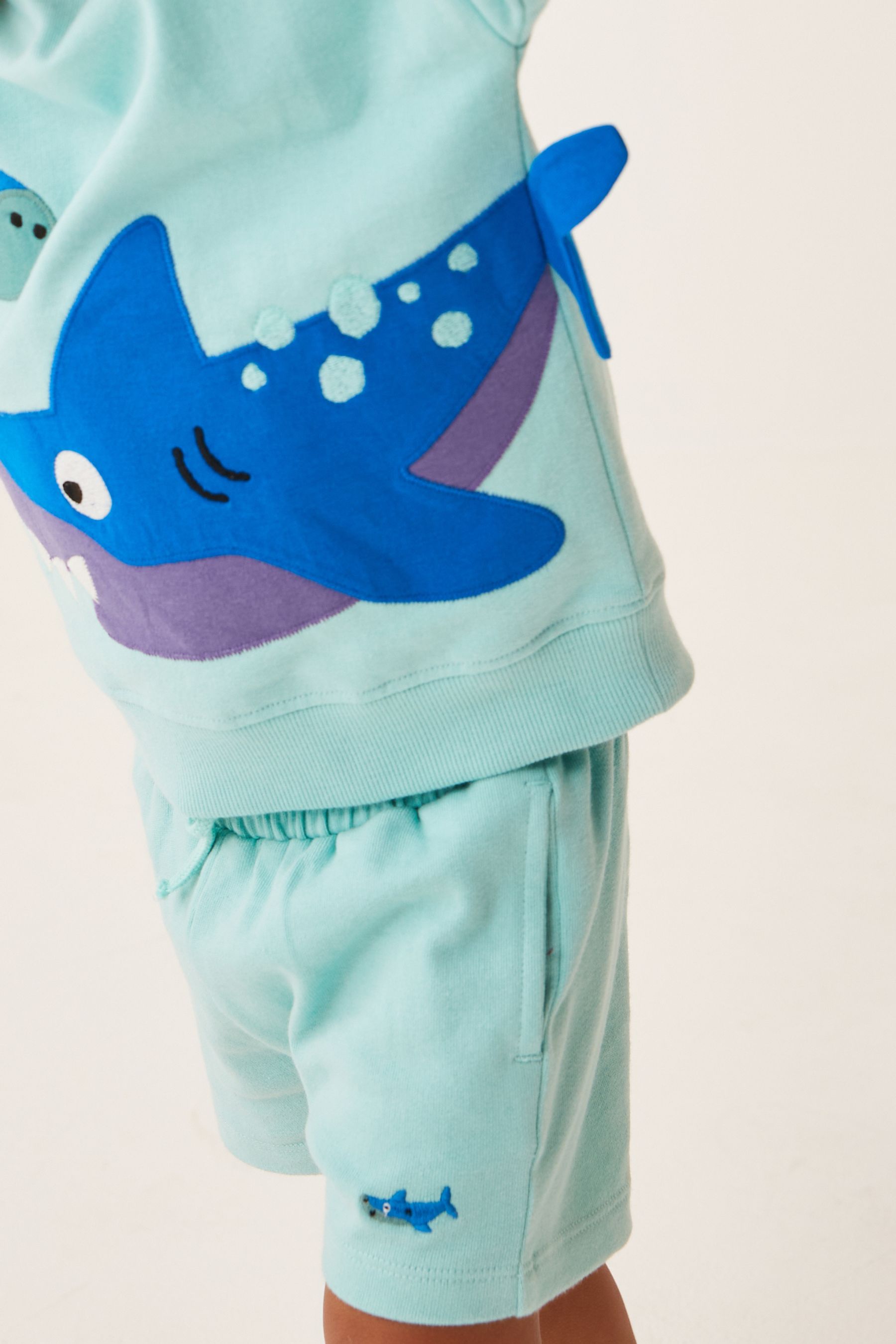 Aqua Blue Shark Appliquéée Sweatshirt and Short Set (3mths-7yrs)