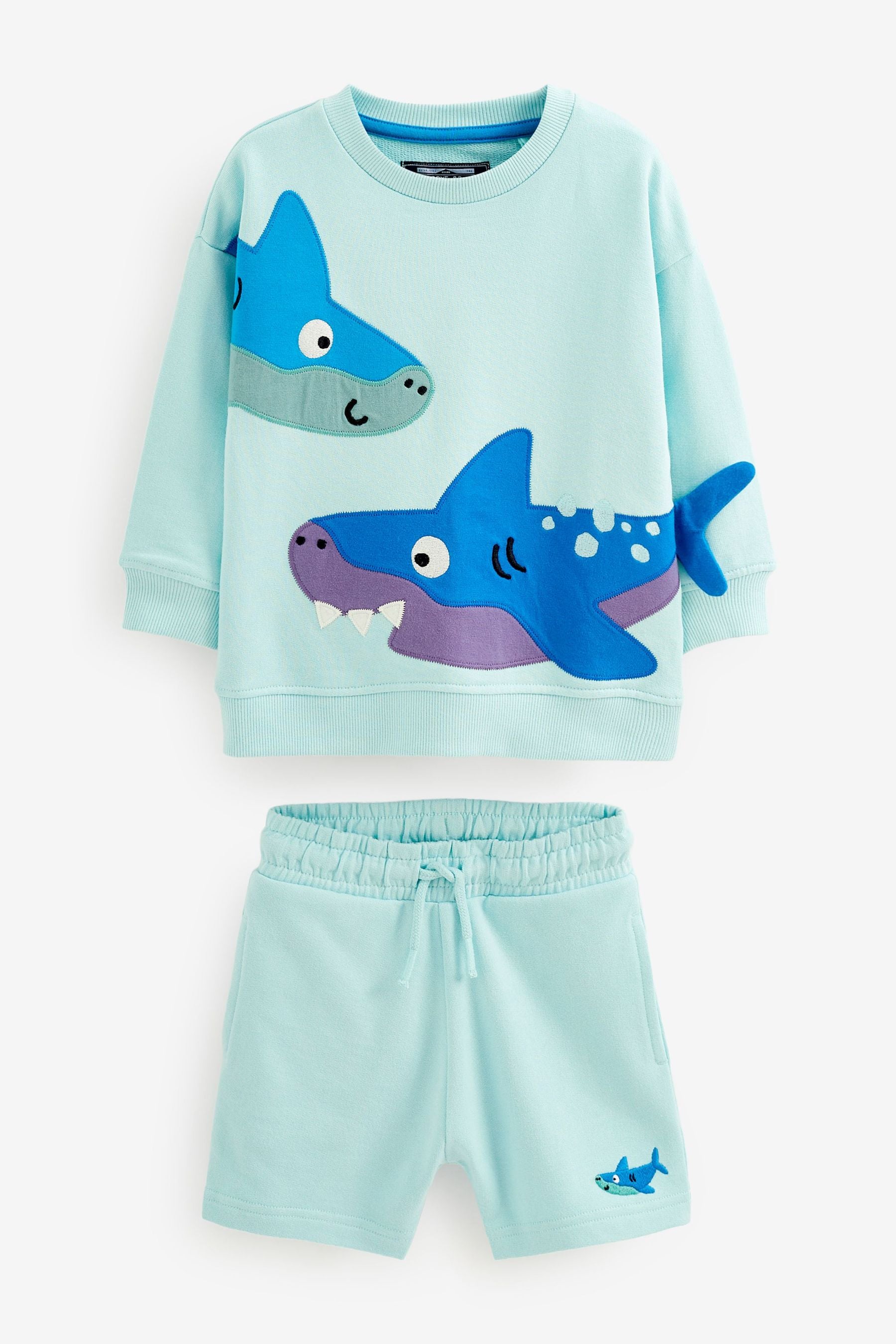 Aqua Blue Shark Appliquéée Sweatshirt and Short Set (3mths-7yrs)