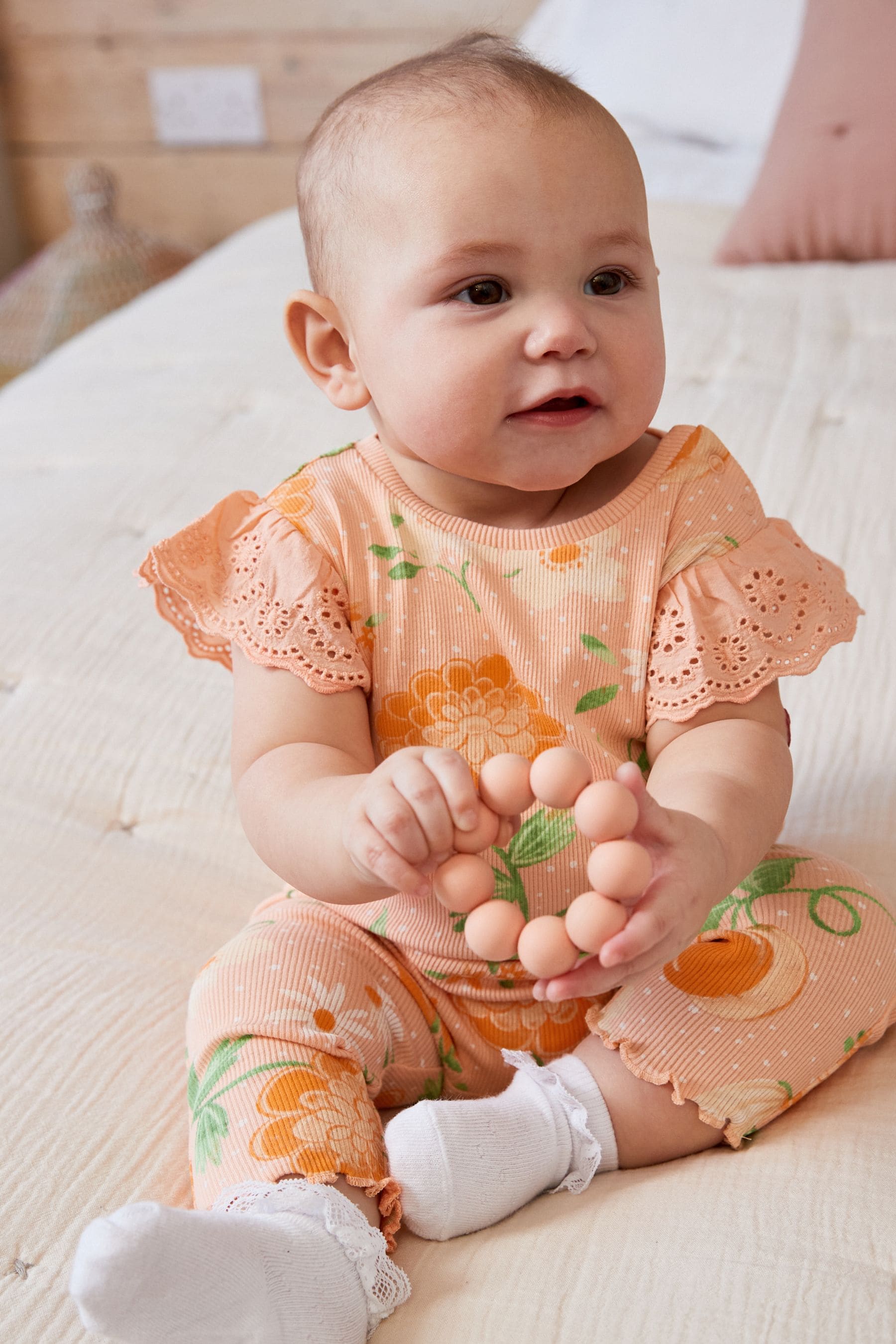 Peach Pink 2 Piece Baby Rib T-Shirt And Legging Set