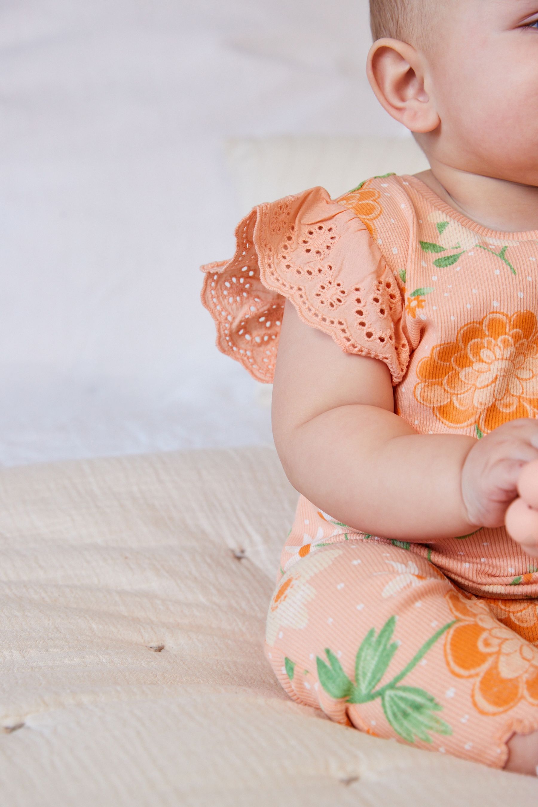 Peach Pink 2 Piece Baby Rib T-Shirt And Legging Set