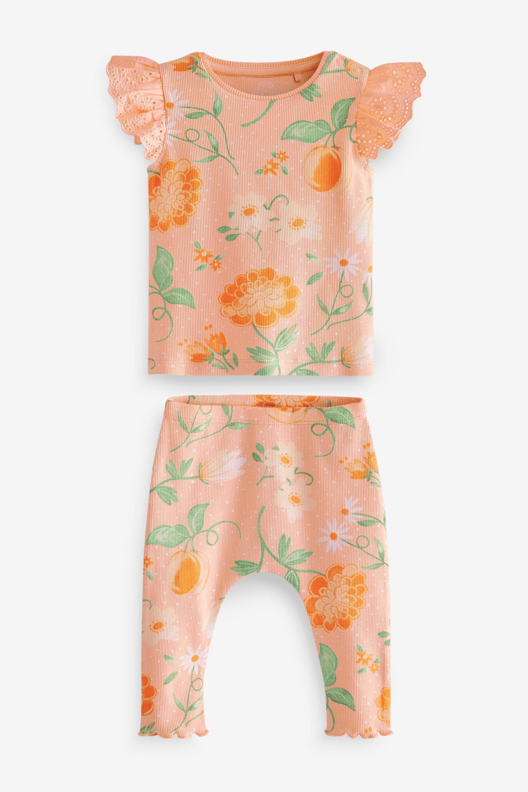 Peach Pink 2 Piece Baby Rib T-Shirt And Legging Set