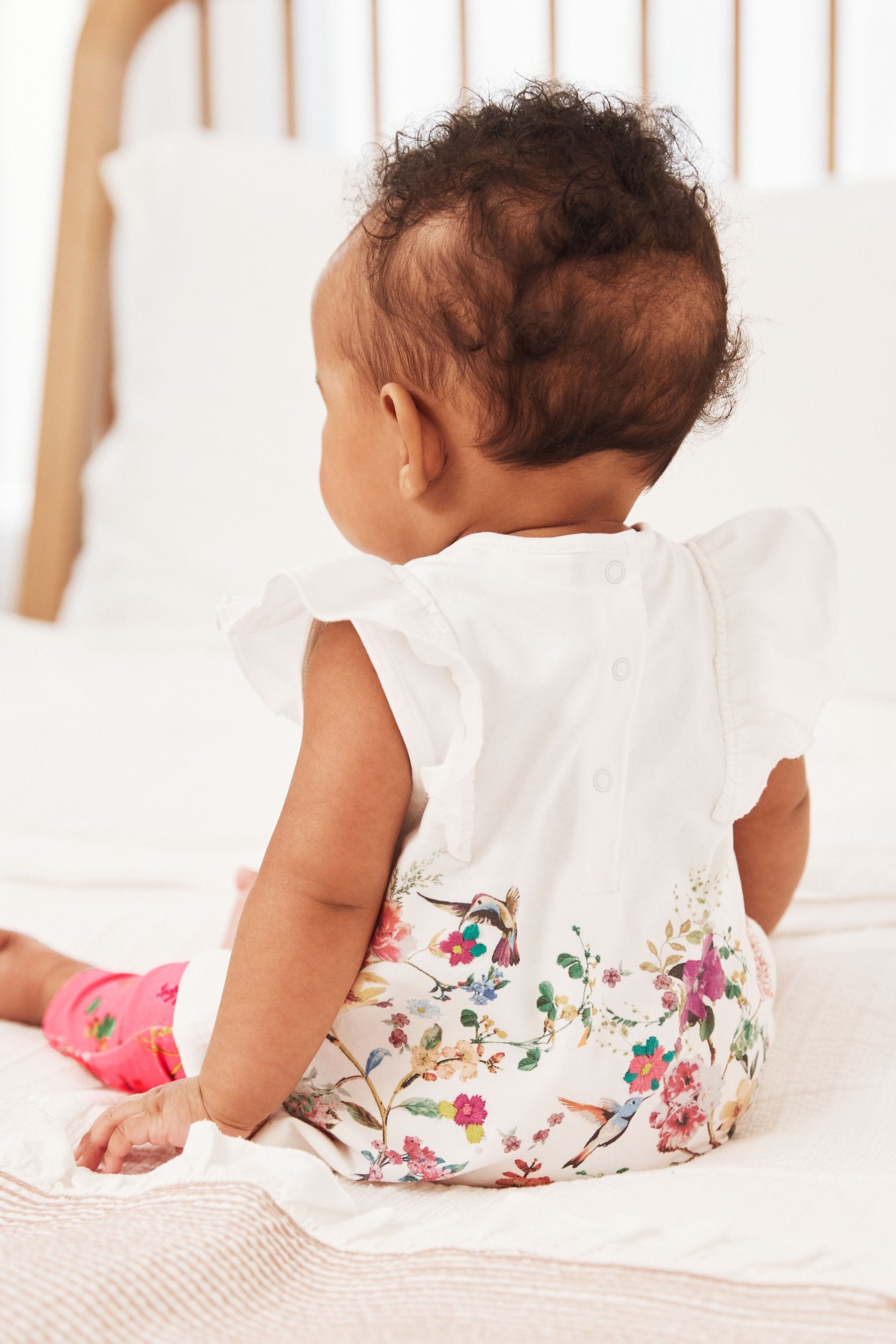 Coral/White Floral Baby Woven T-Shirt And Leggings Set 2 Piece