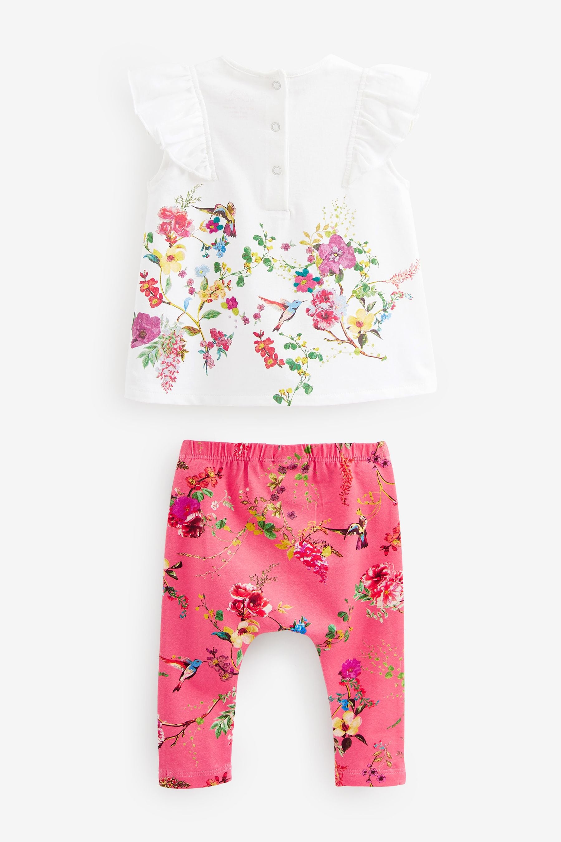 Coral/White Floral Baby Woven T-Shirt And Leggings Set 2 Piece