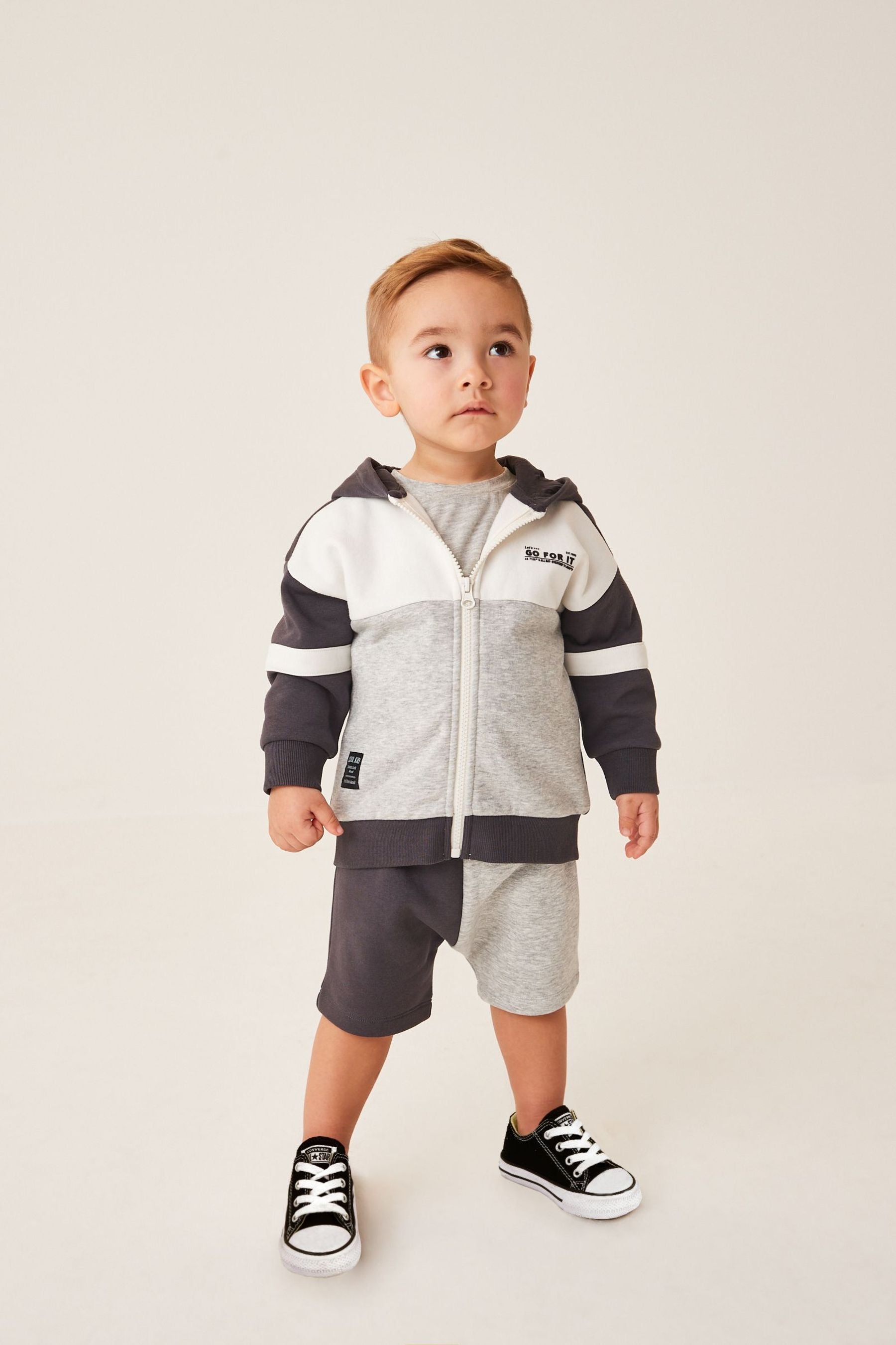 Black/White/Grey Colourblock Zip Through Hoodie and Shorts Set (3mths-7yrs)