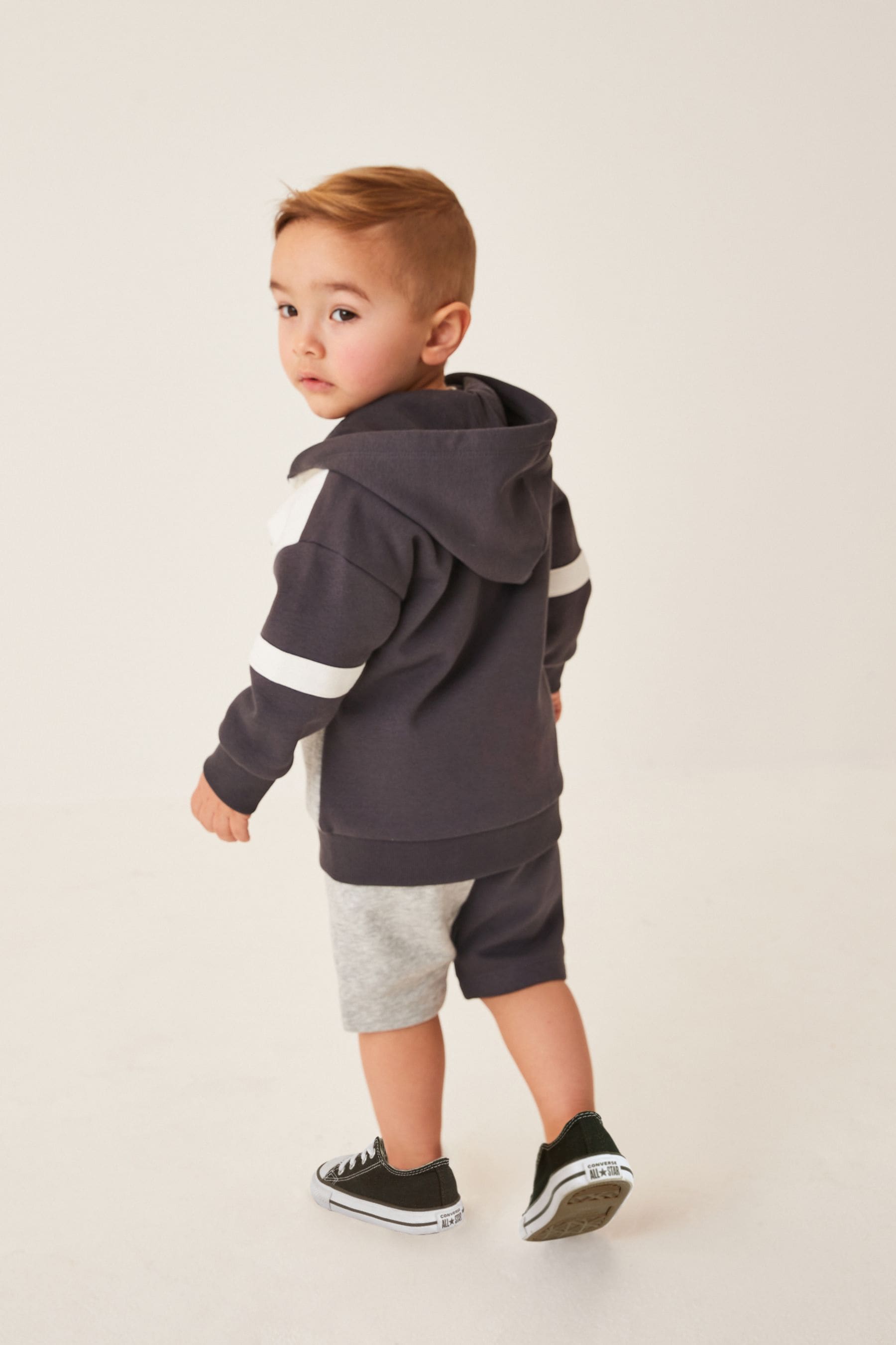 Black/White/Grey Colourblock Zip Through Hoodie and Shorts Set (3mths-7yrs)