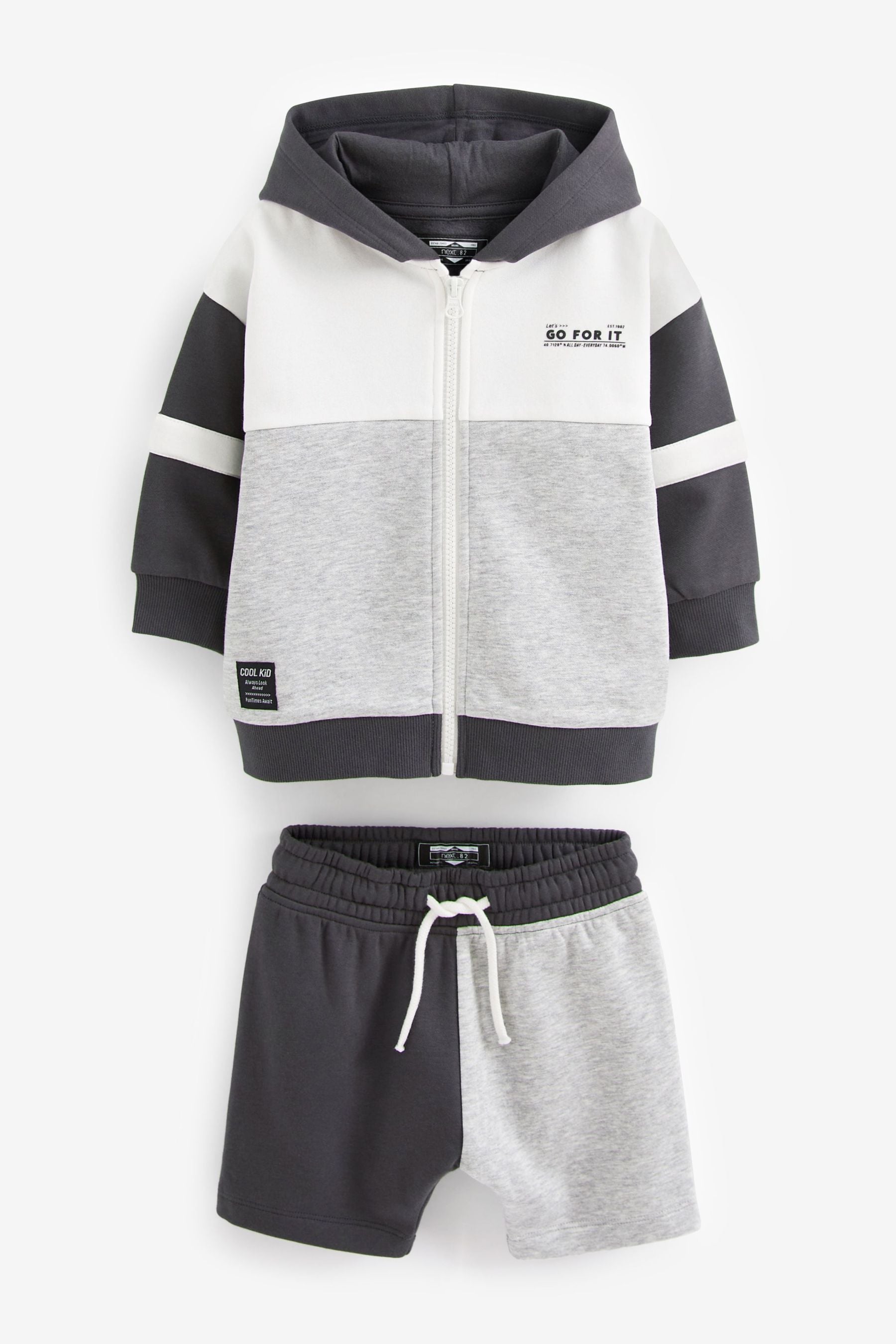 Black/White/Grey Colourblock Zip Through Hoodie and Shorts Set (3mths-7yrs)