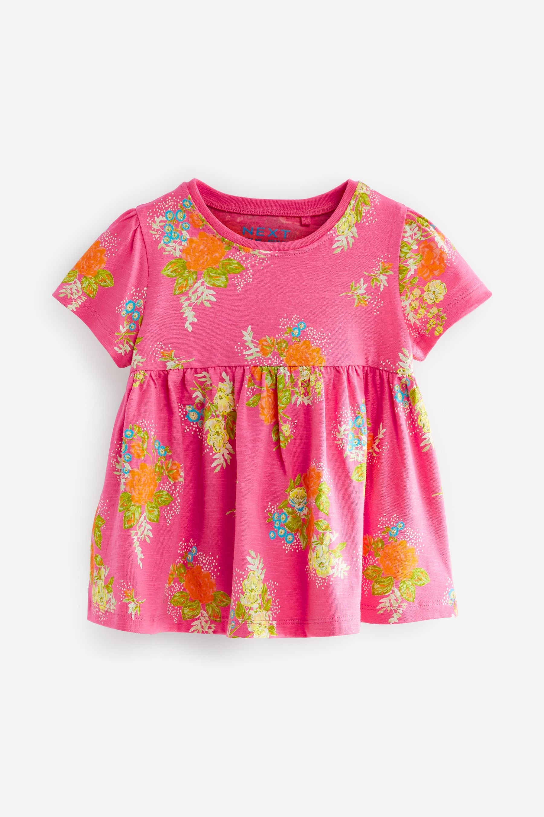 Bright Pink Floral Cotton T-Shirt (3mths-7yrs)