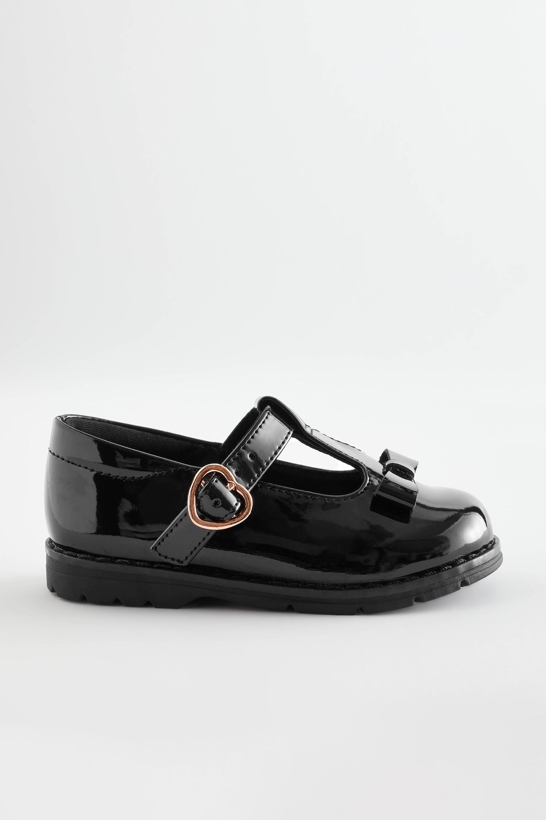 Black Patent School Junior Bow T-Bar Shoes