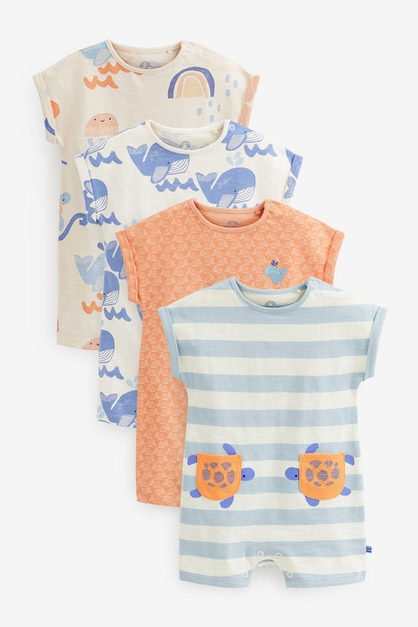 Blue/Orange Ocean Character Baby Rompers 4 Pack