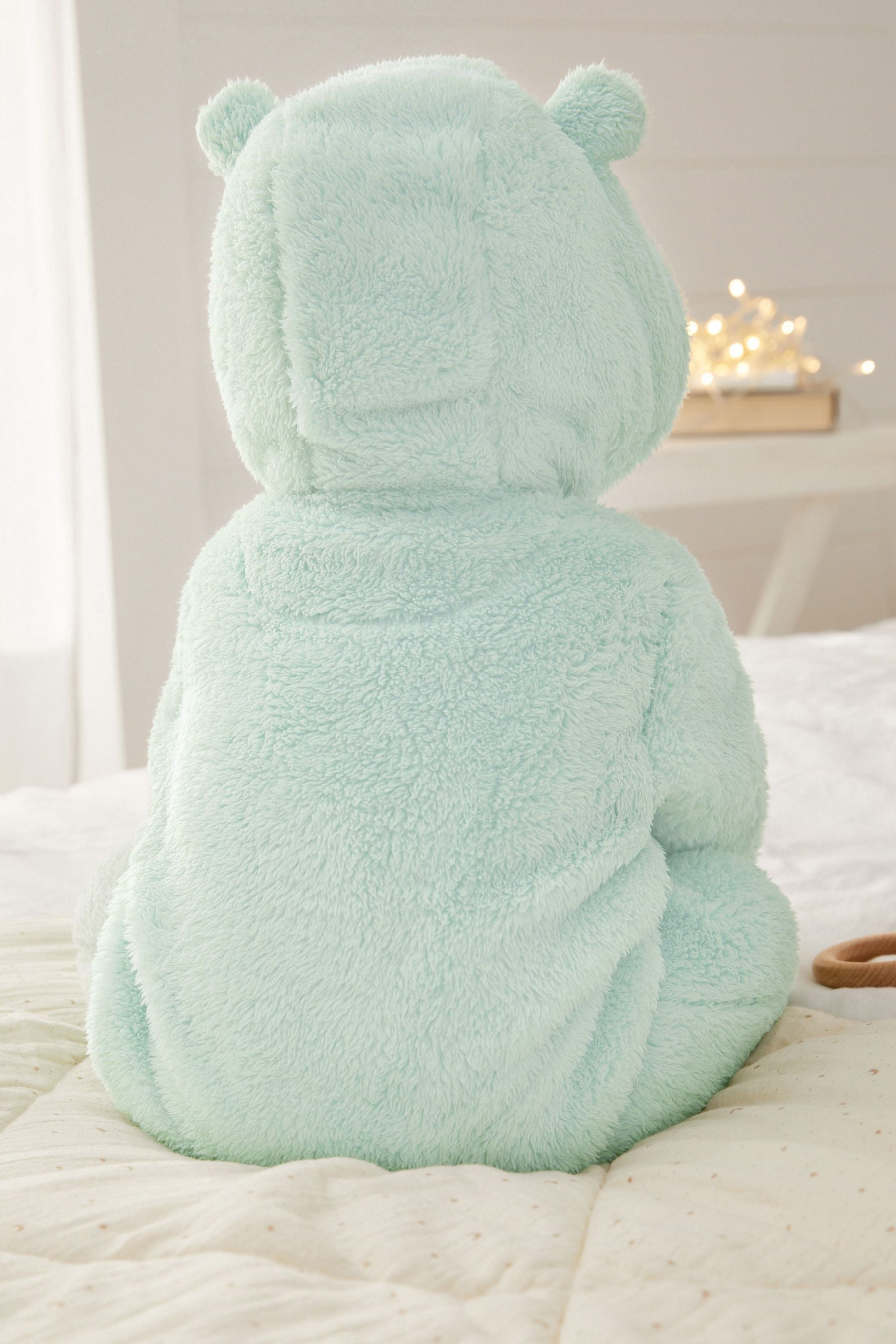 Mint Green Cosy Fleece Bear Baby Pramsuit