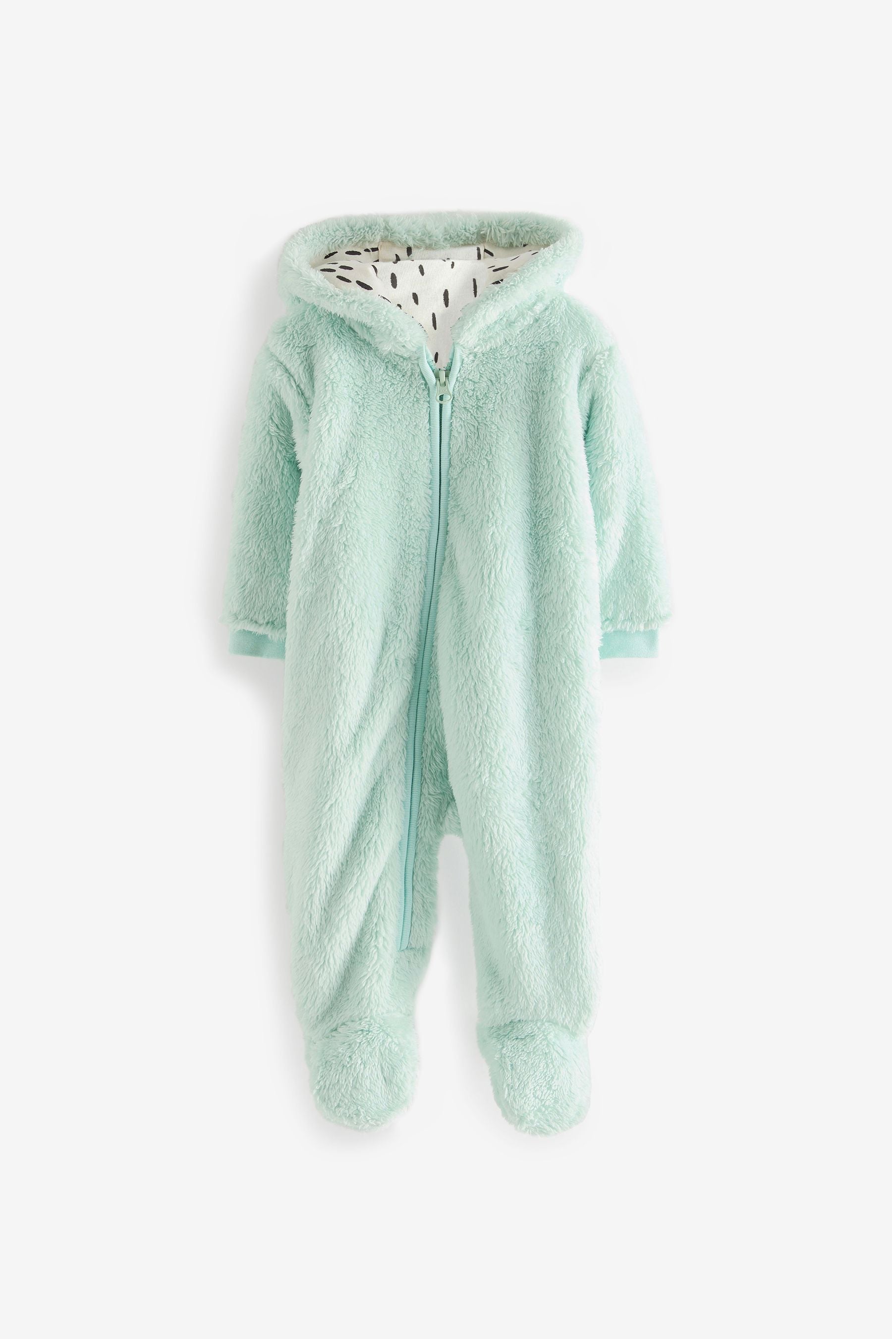 Mint Green Cosy Fleece Bear Baby Pramsuit