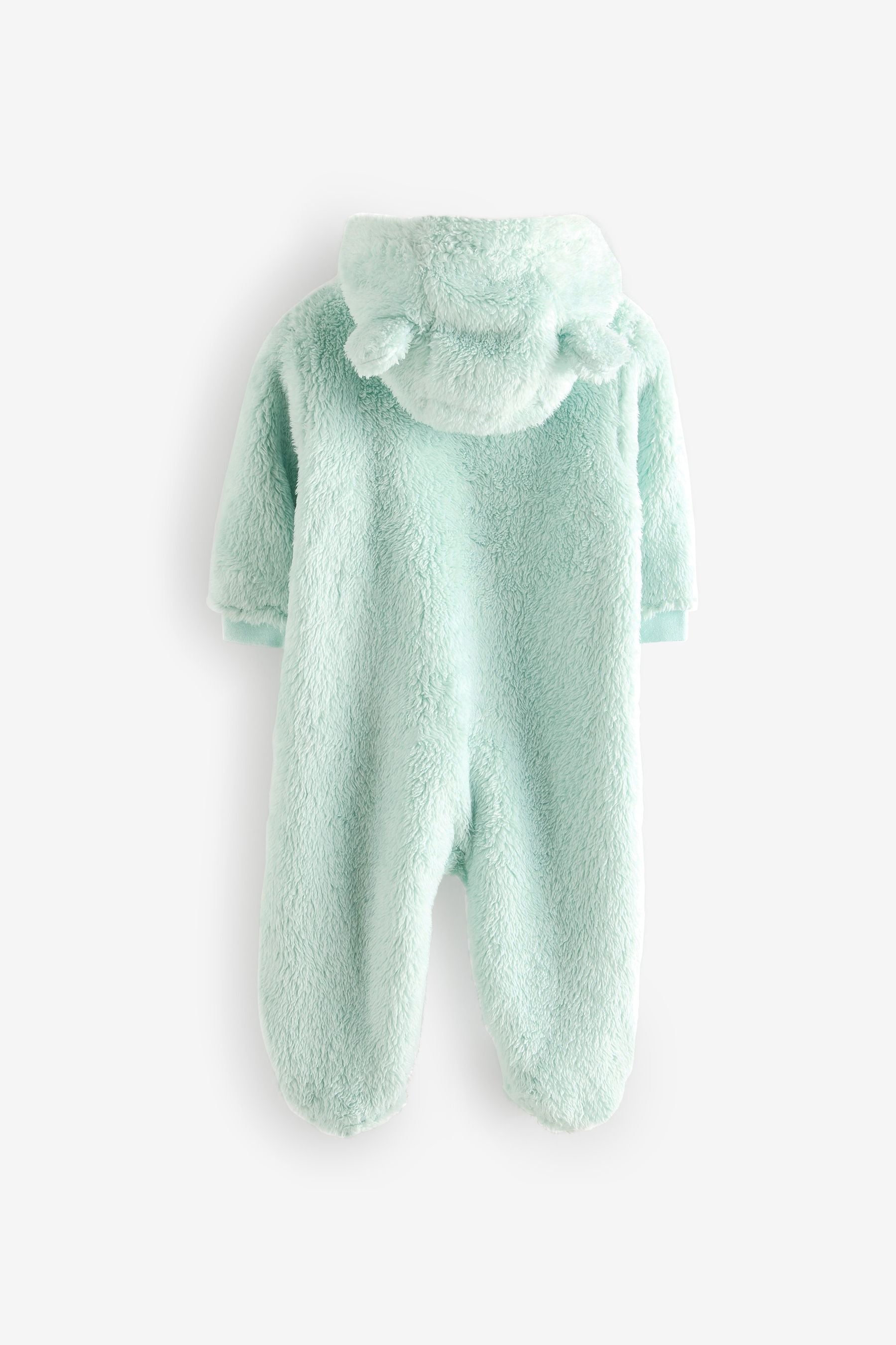 Mint Green Cosy Fleece Bear Baby Pramsuit