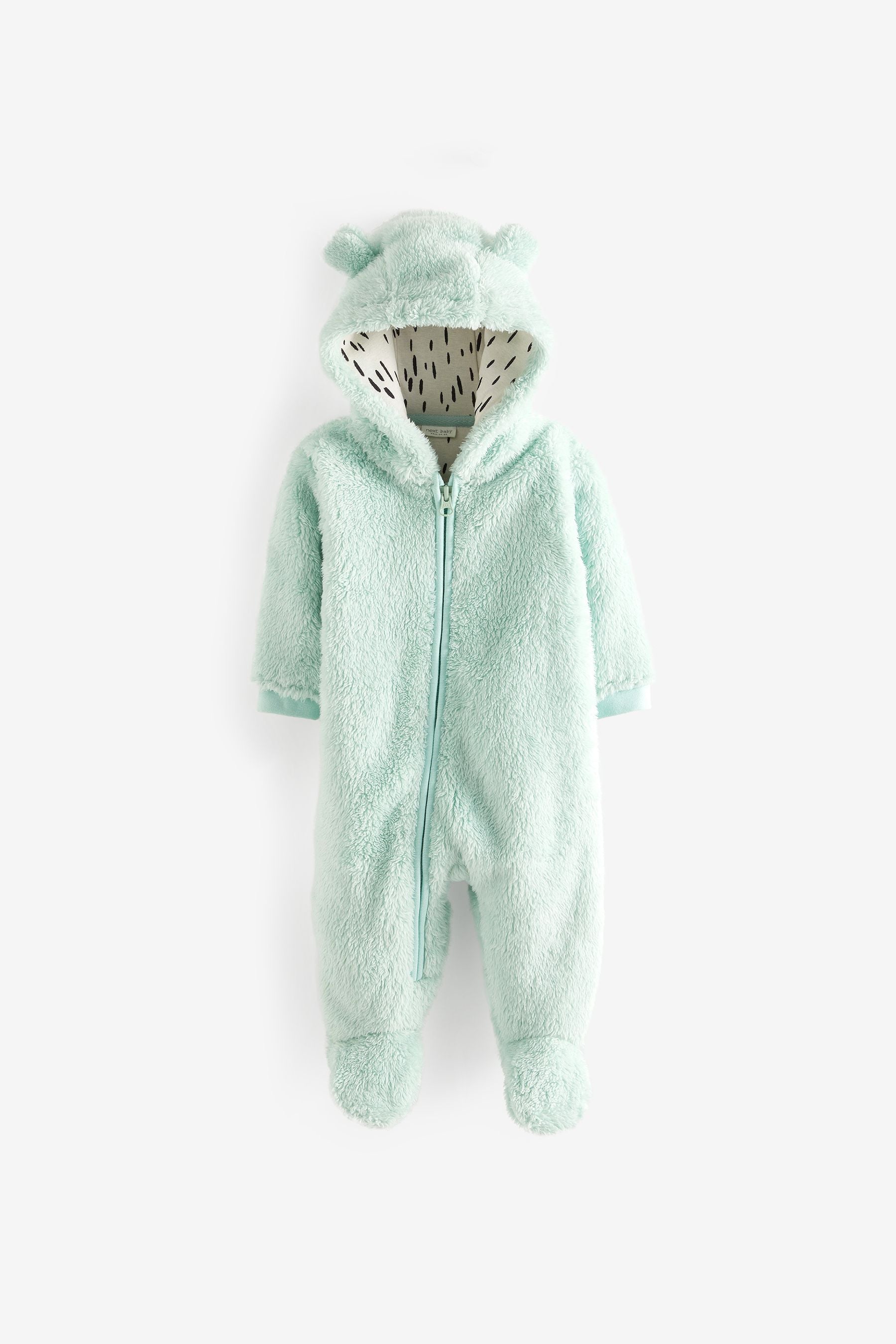 Mint Green Cosy Fleece Bear Baby Pramsuit