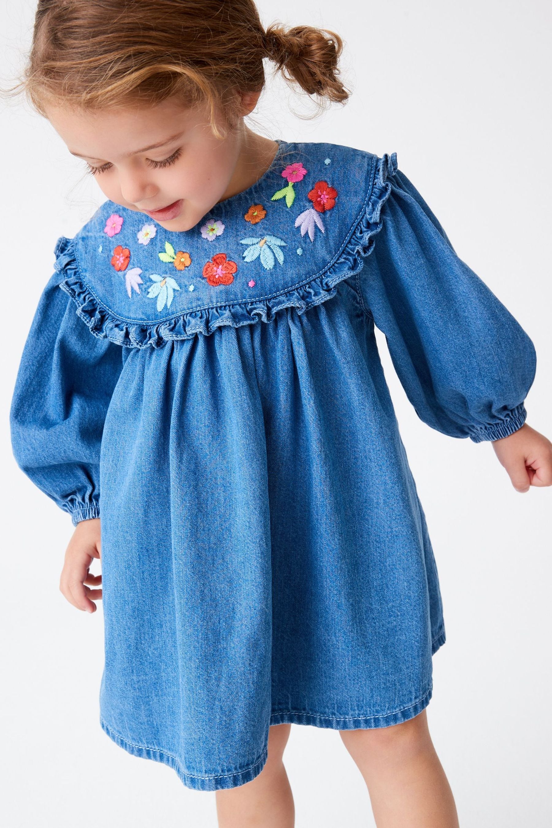 Blue Embroidered Denim Dress (3mths-7yrs)