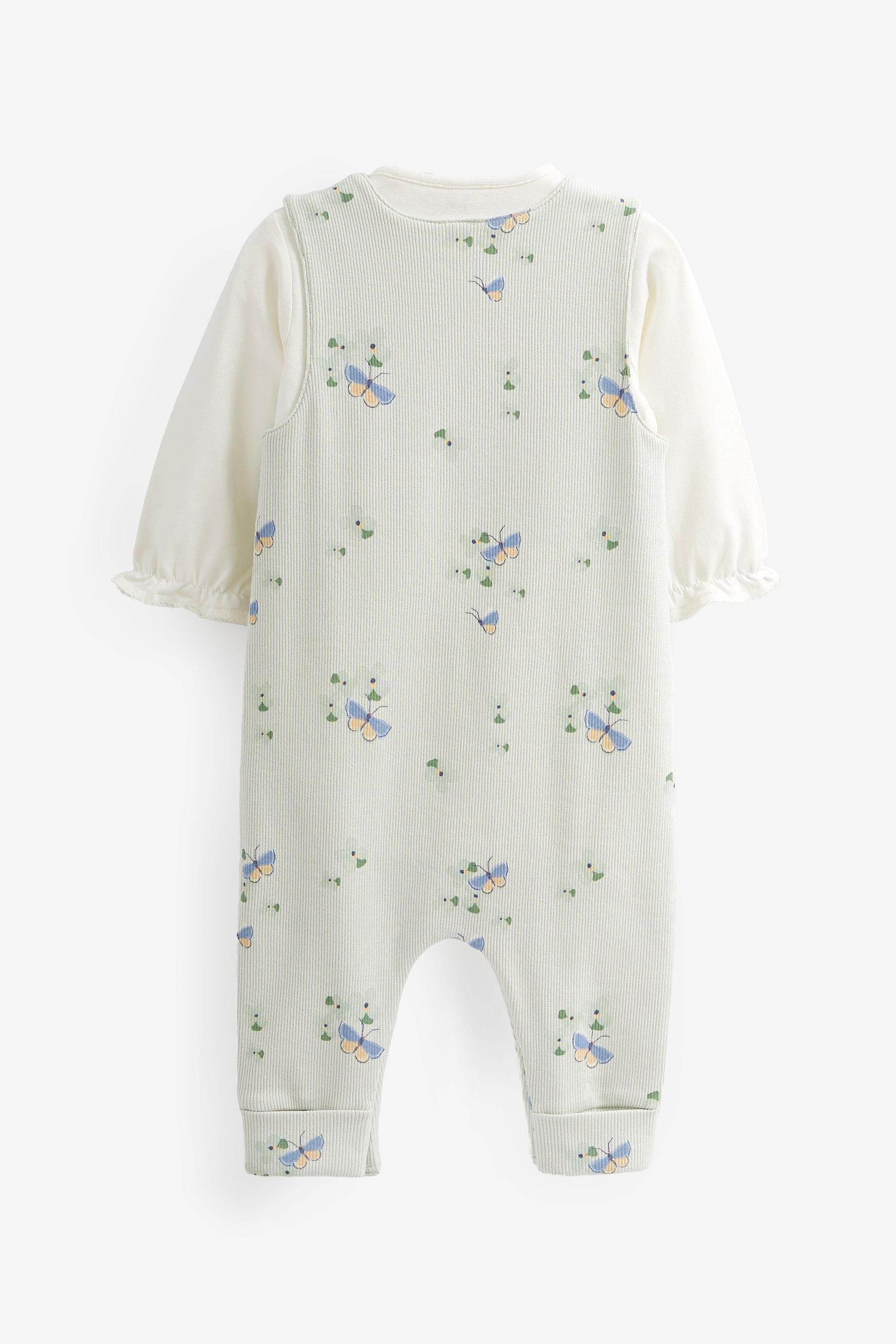 Sage Green Floral Jersey Baby 2 Piece Dungarees And Bodysuit Set (0mths-3yrs)