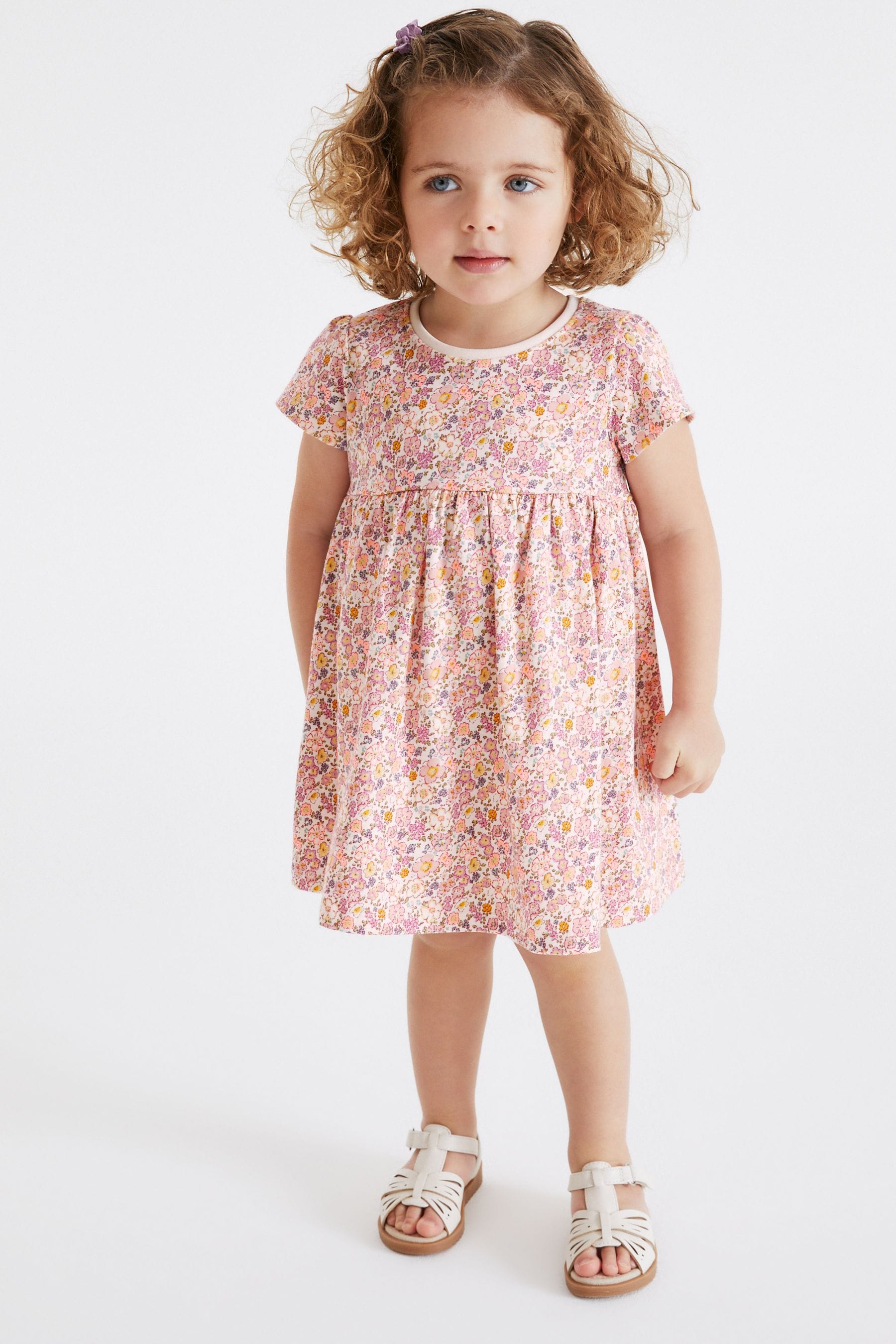 Pink Ditsy Short Sleeve Cotton Jersey Dress (3mths-7yrs)