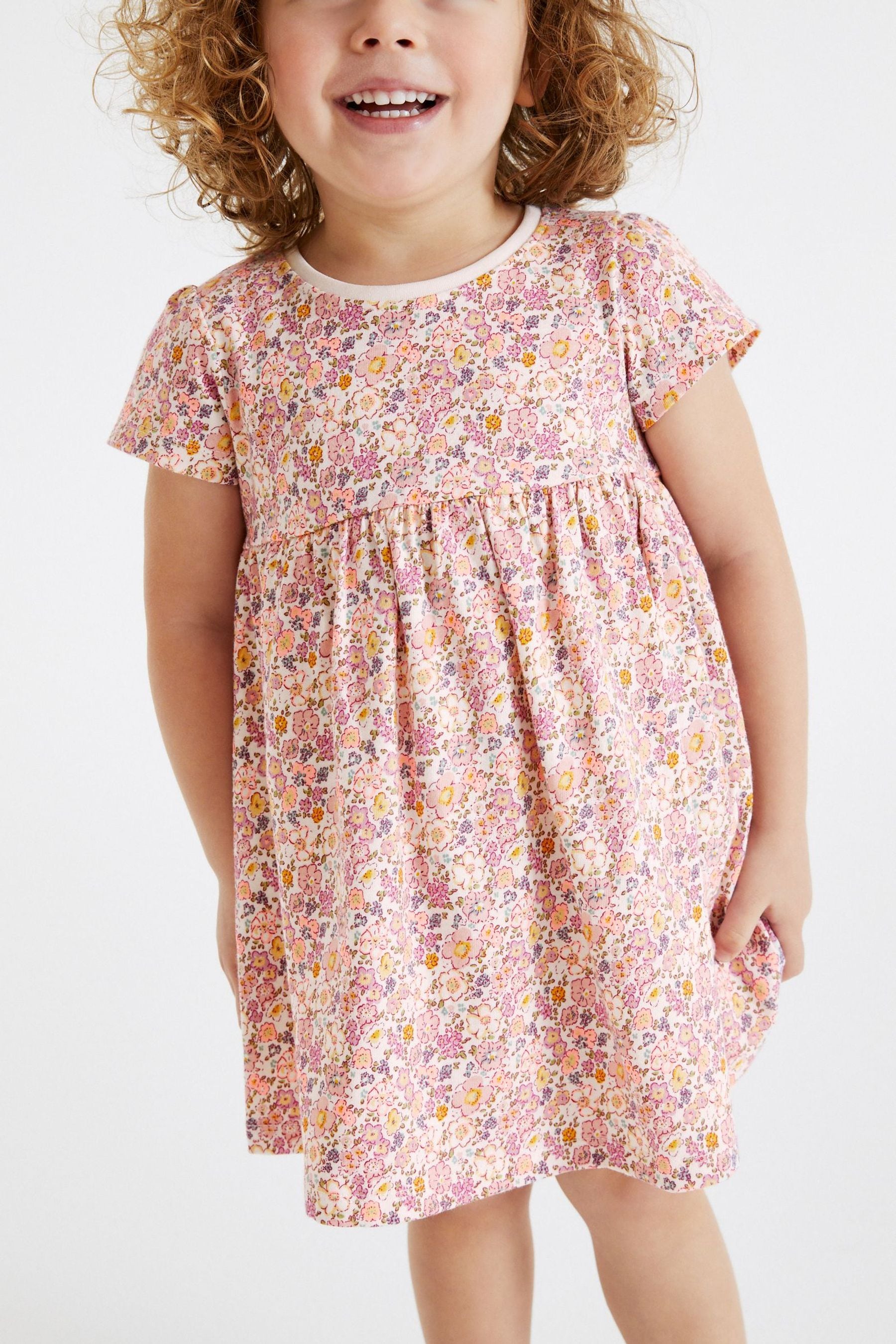 Pink Ditsy Short Sleeve Cotton Jersey Dress (3mths-7yrs)