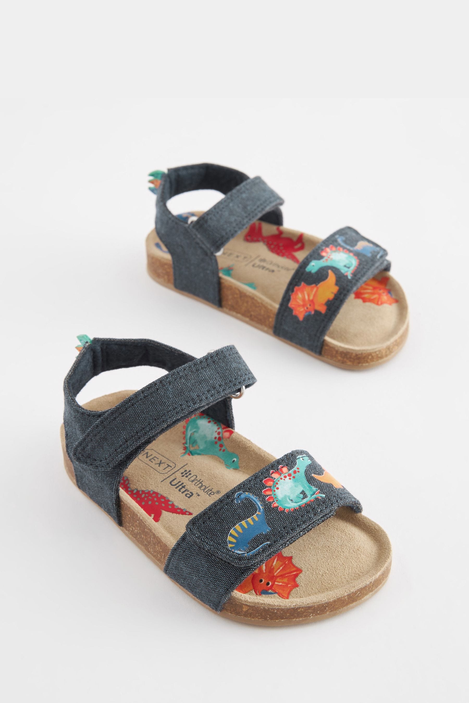 Navy Blue Printed Dino Corkbed Comfort Sandals