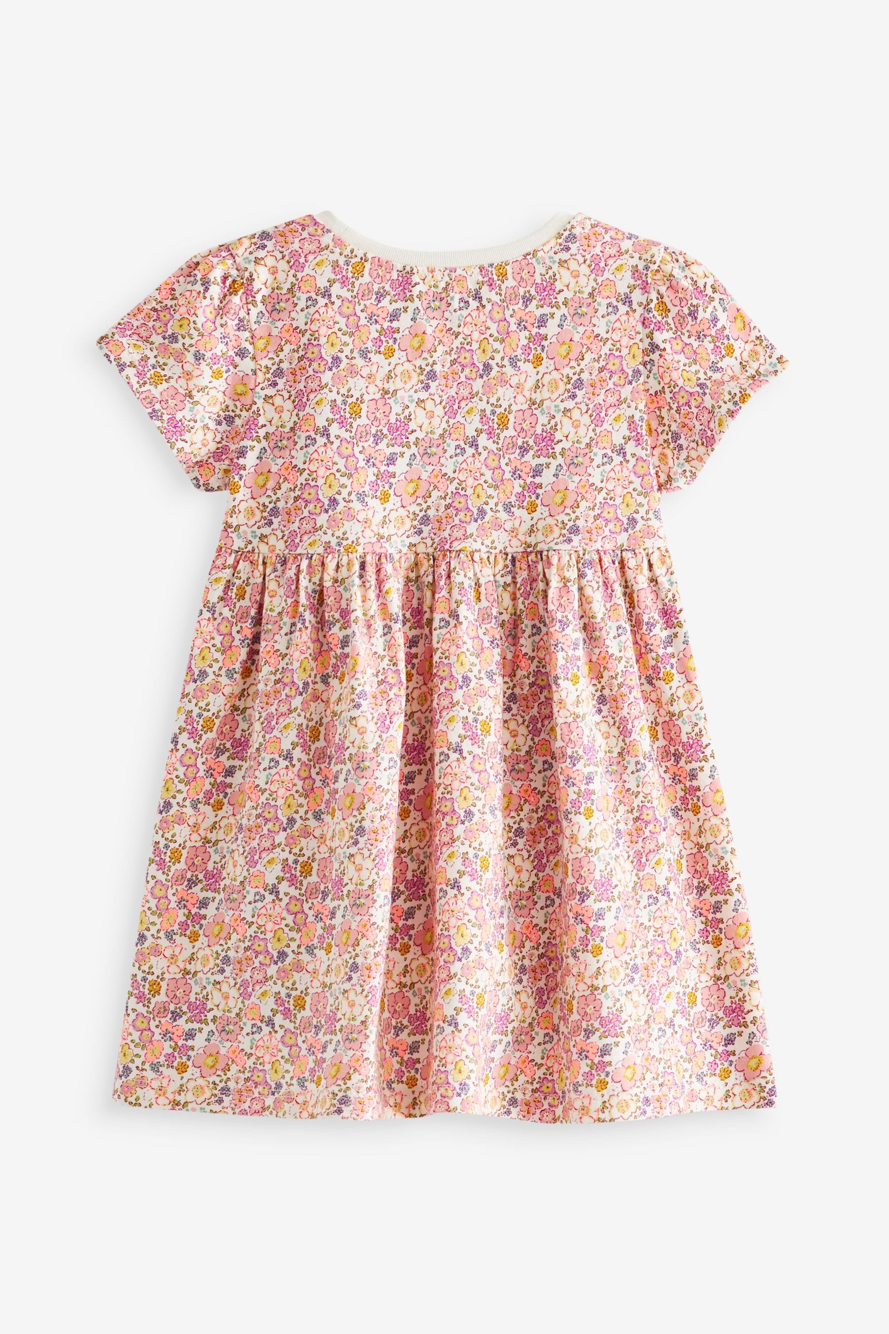 Pink Ditsy Short Sleeve Cotton Jersey Dress (3mths-7yrs)