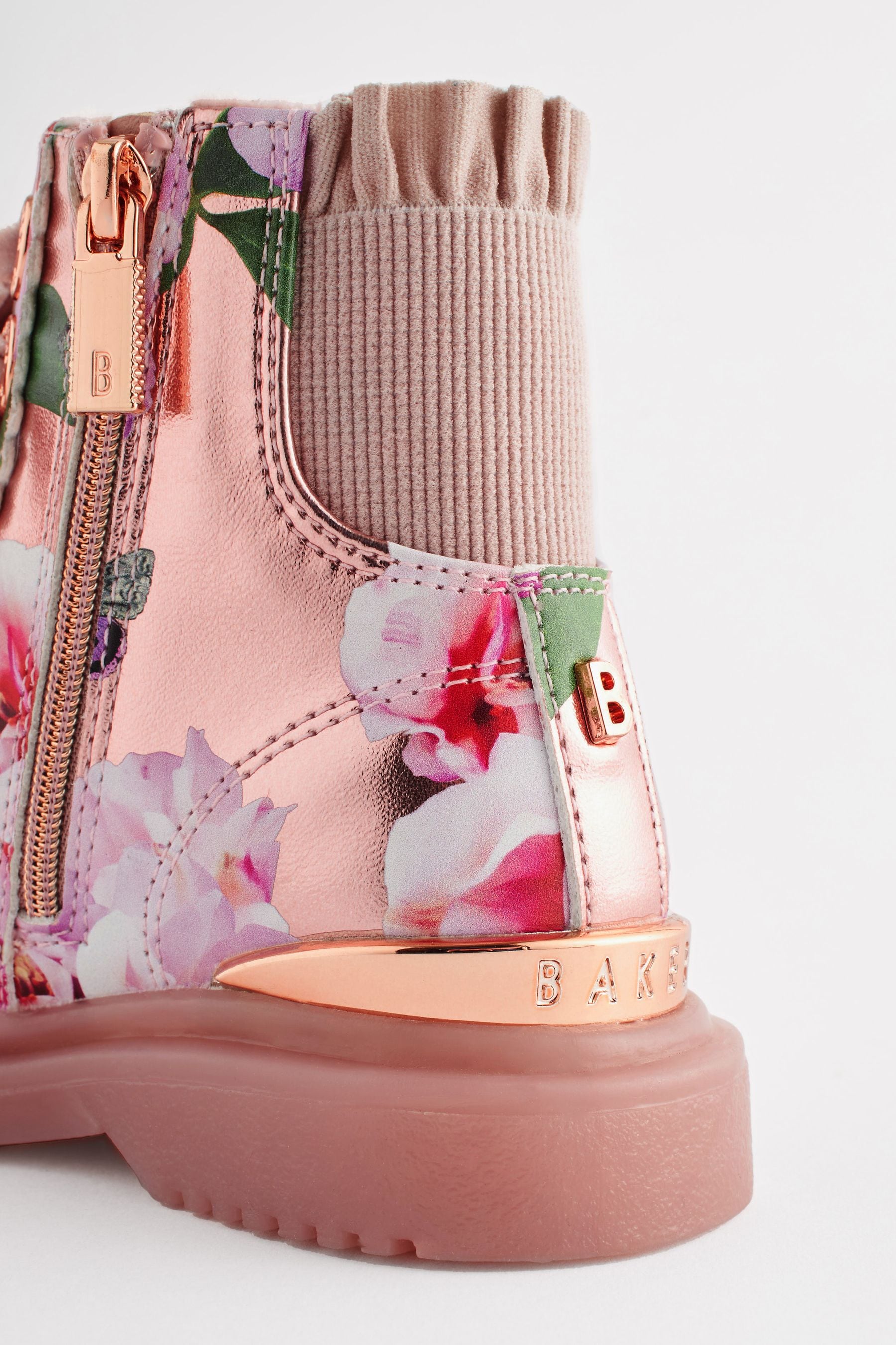 Rose Gold Baker by Ted Baker Girls Pink Floral Print and Glitter Lace Up Boots