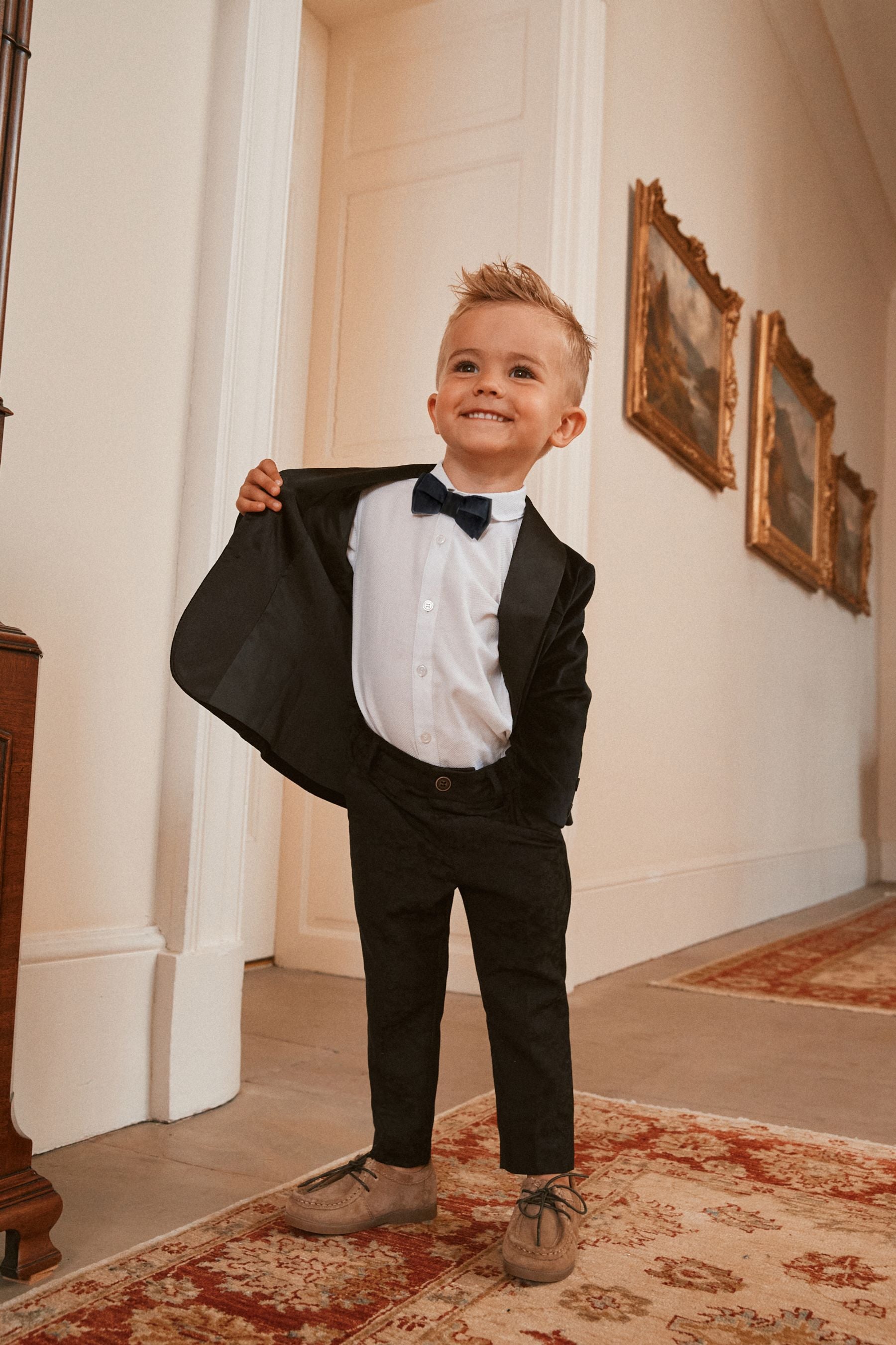 Black Velvet 2pc Blazer, Shirt, Trousers & Bow Tie Set (3mths-9yrs)