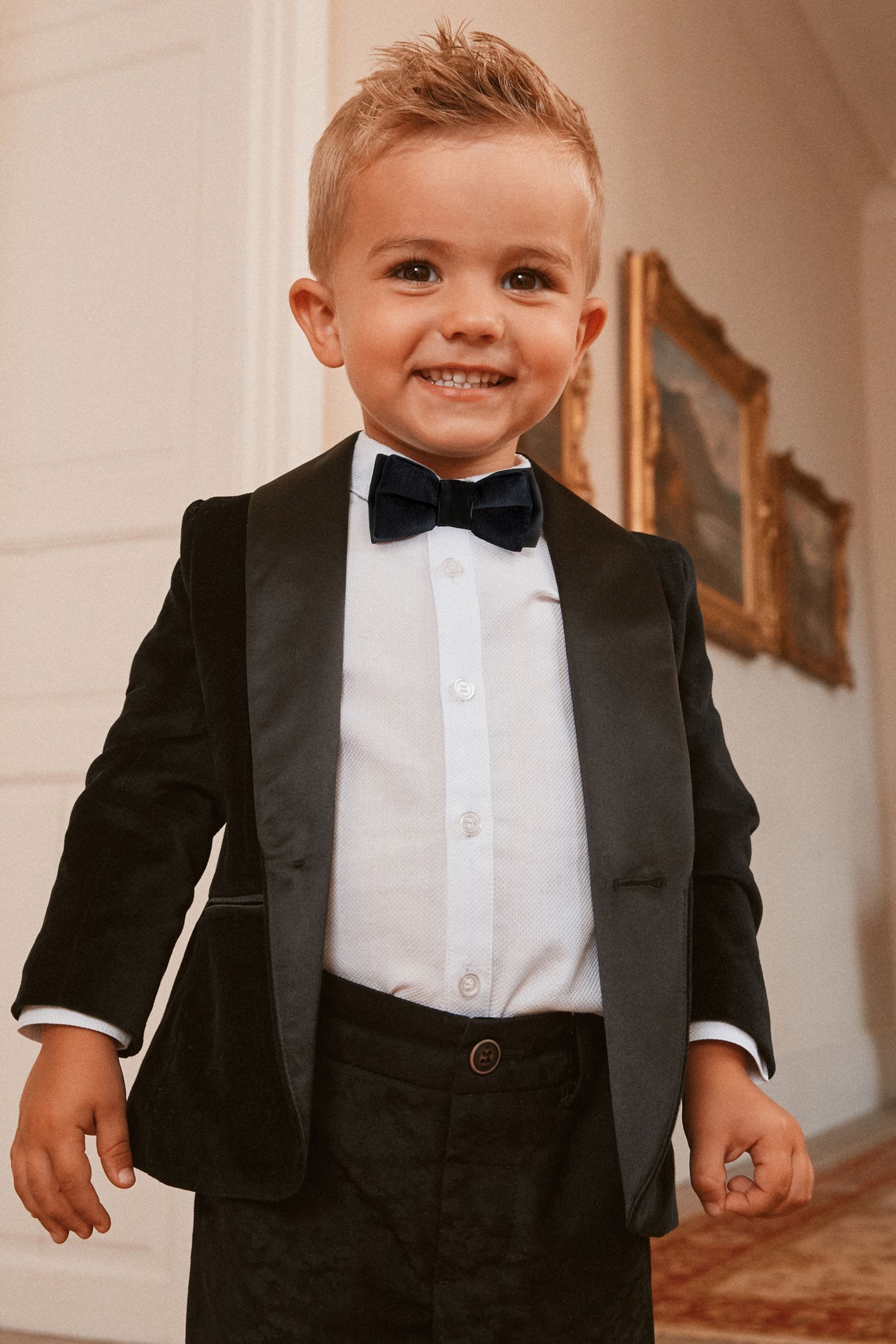 Black Velvet 2pc Blazer, Shirt, Trousers & Bow Tie Set (3mths-9yrs)