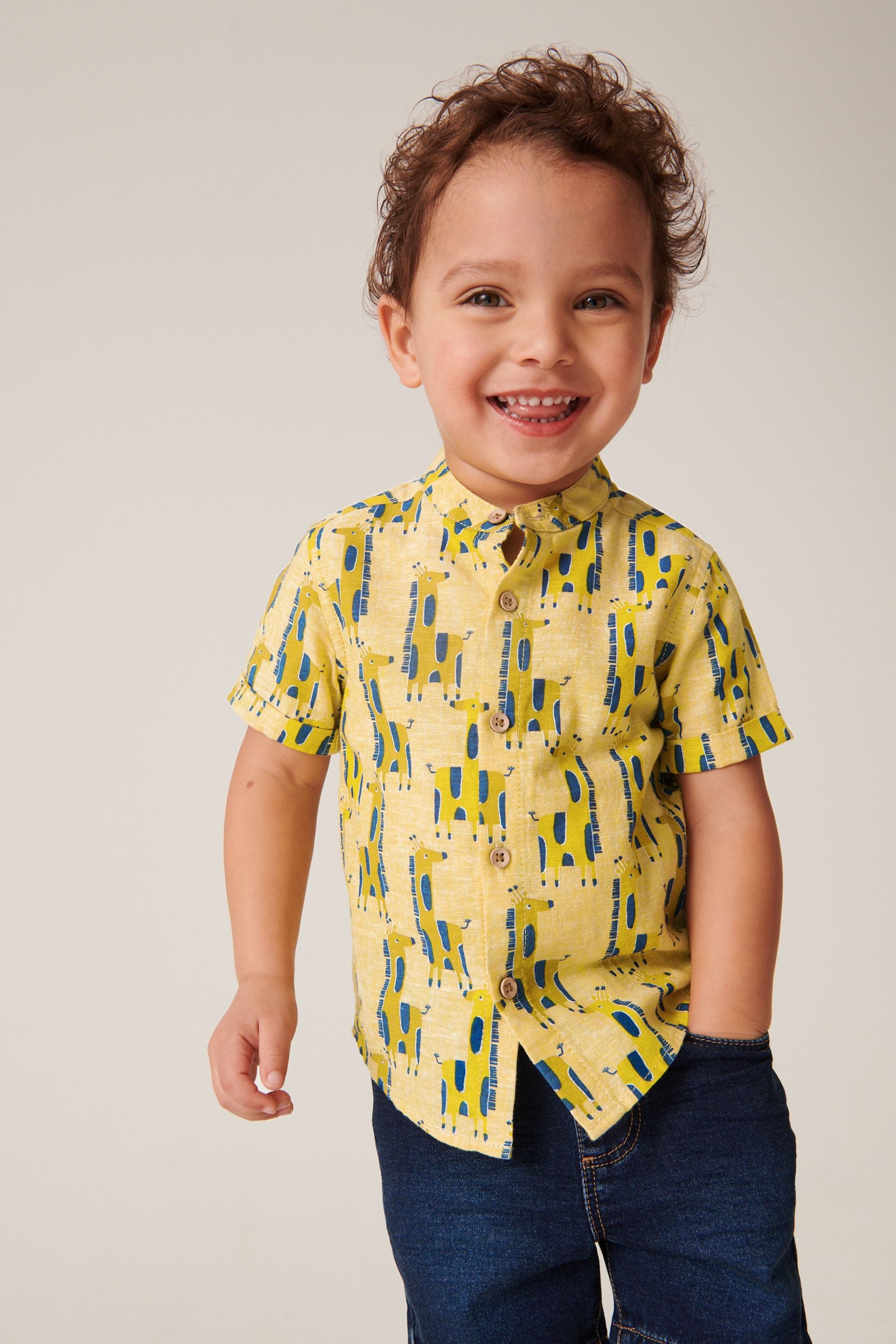 Yellow Printed Short Sleeve Shirt (3mths-7yrs)