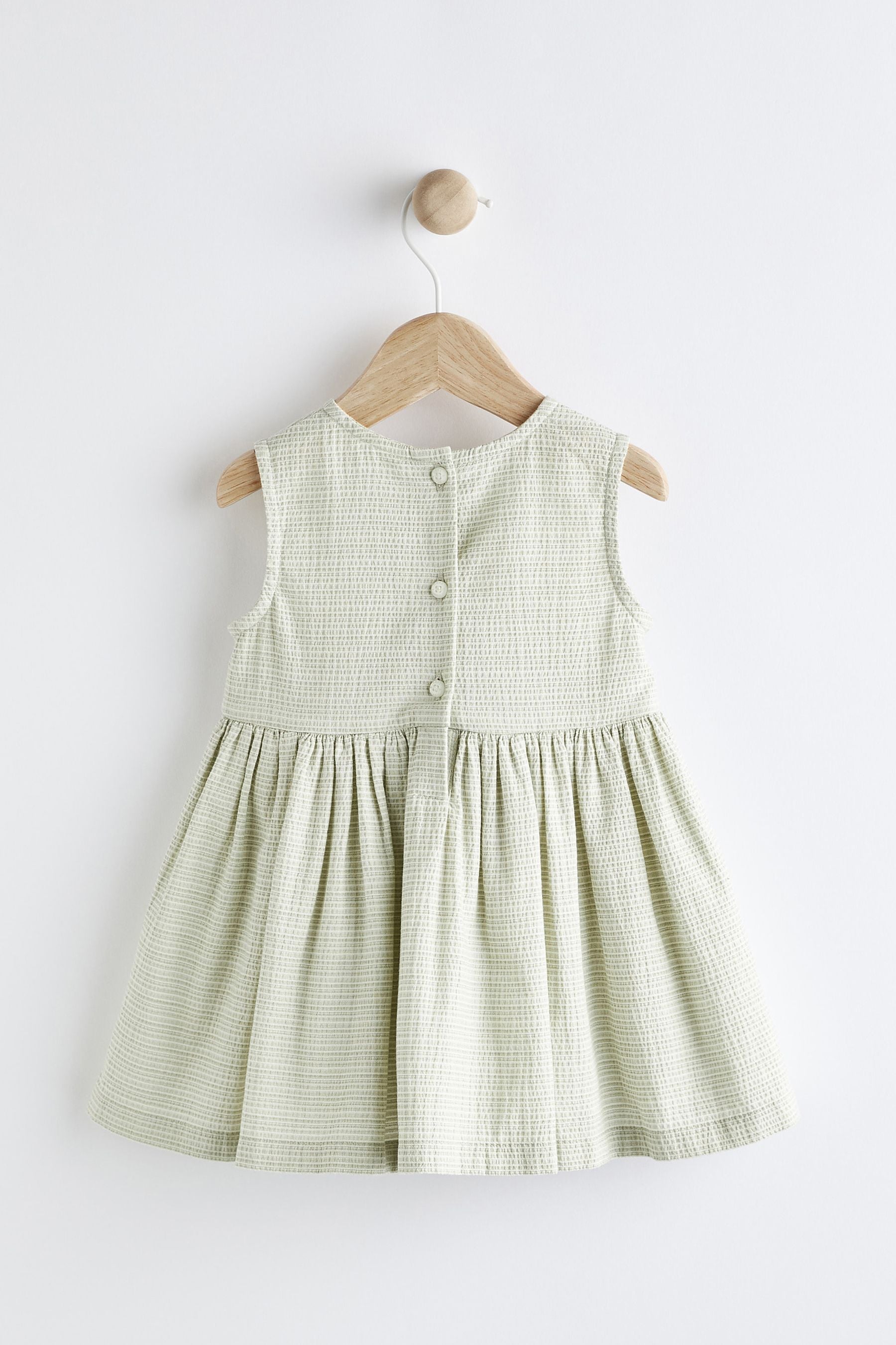 Sage Green Textured Stripe Dress With Bow Detail