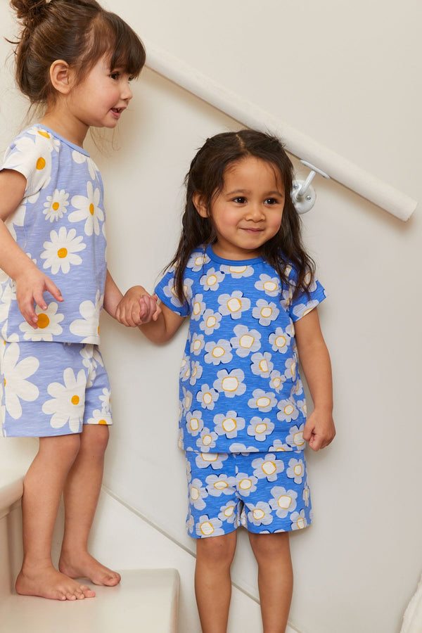 Blue/Ecru Flower Short Pyjamas 2 Pack (9mths-8yrs)