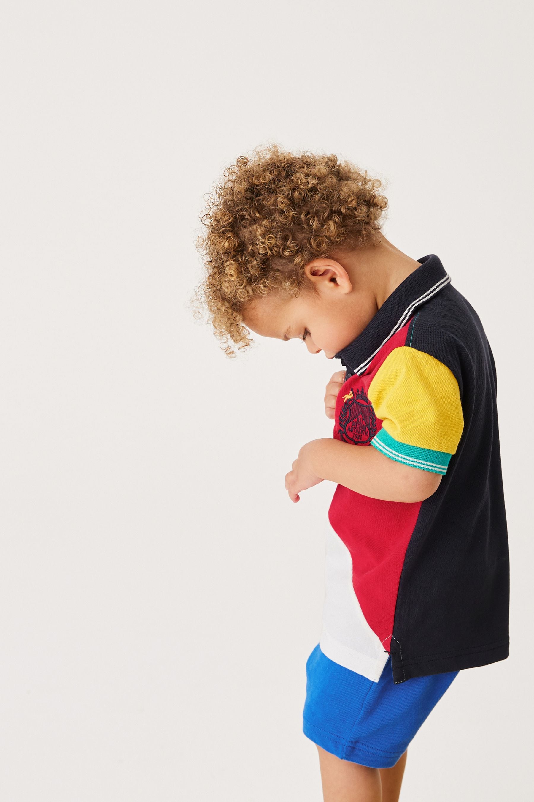 Red/Blue Short Sleeve Colourblock Pique Jersey Polo Shirt And Shorts Set (3mths-7yrs)