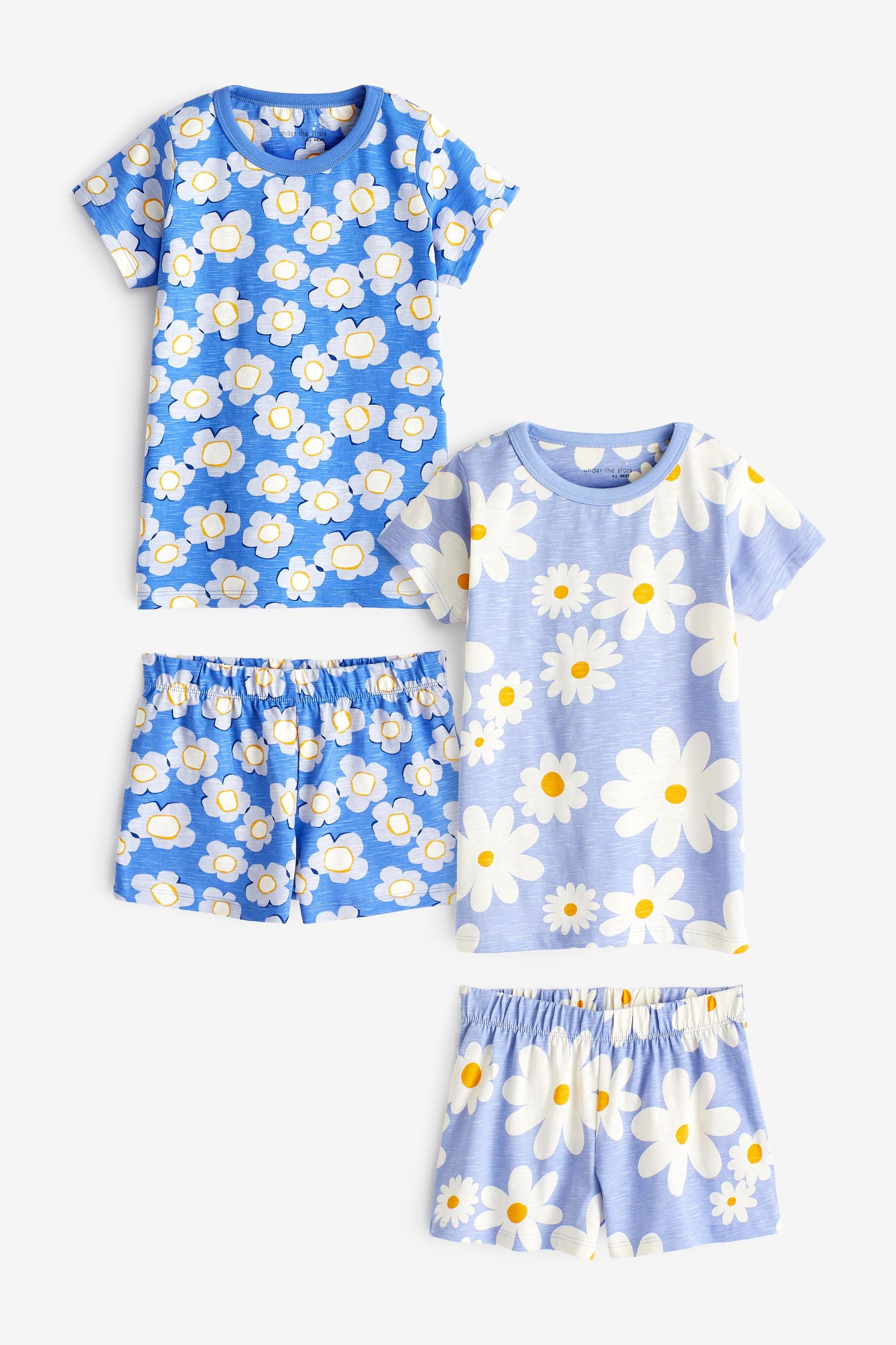 Blue/Ecru Flower Short Pyjamas 2 Pack (9mths-8yrs)