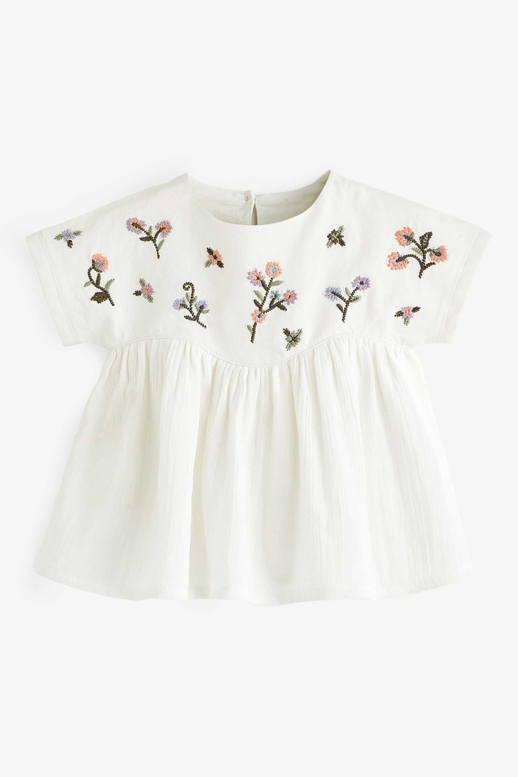 Cream Floral Short Sleeve Blouse (3mths-7yrs)